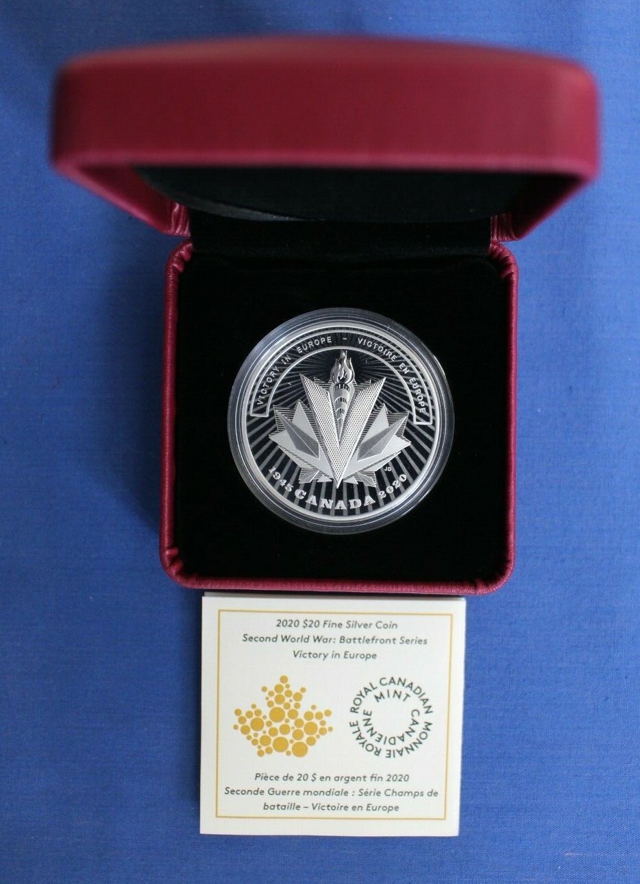 2020 Canada Silver Proof $20 coin "Victory in Europe" in Case with COA