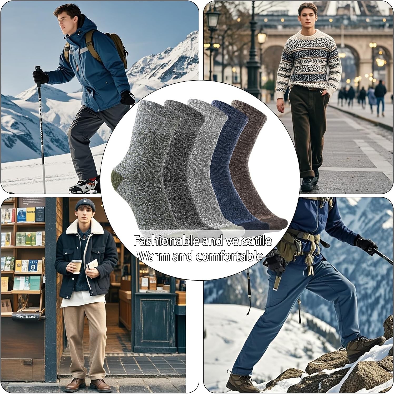 5 Pairs Men’s Thick Thermal Winter Socks – Soft Hiking & Indoor Outdoor Socks