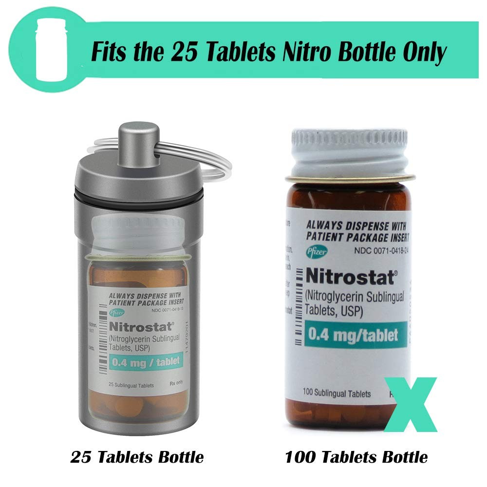 3 Packs Waterproof Aluminum Pill Fob Container, Nitro Bottle Holder Nitroglyc...