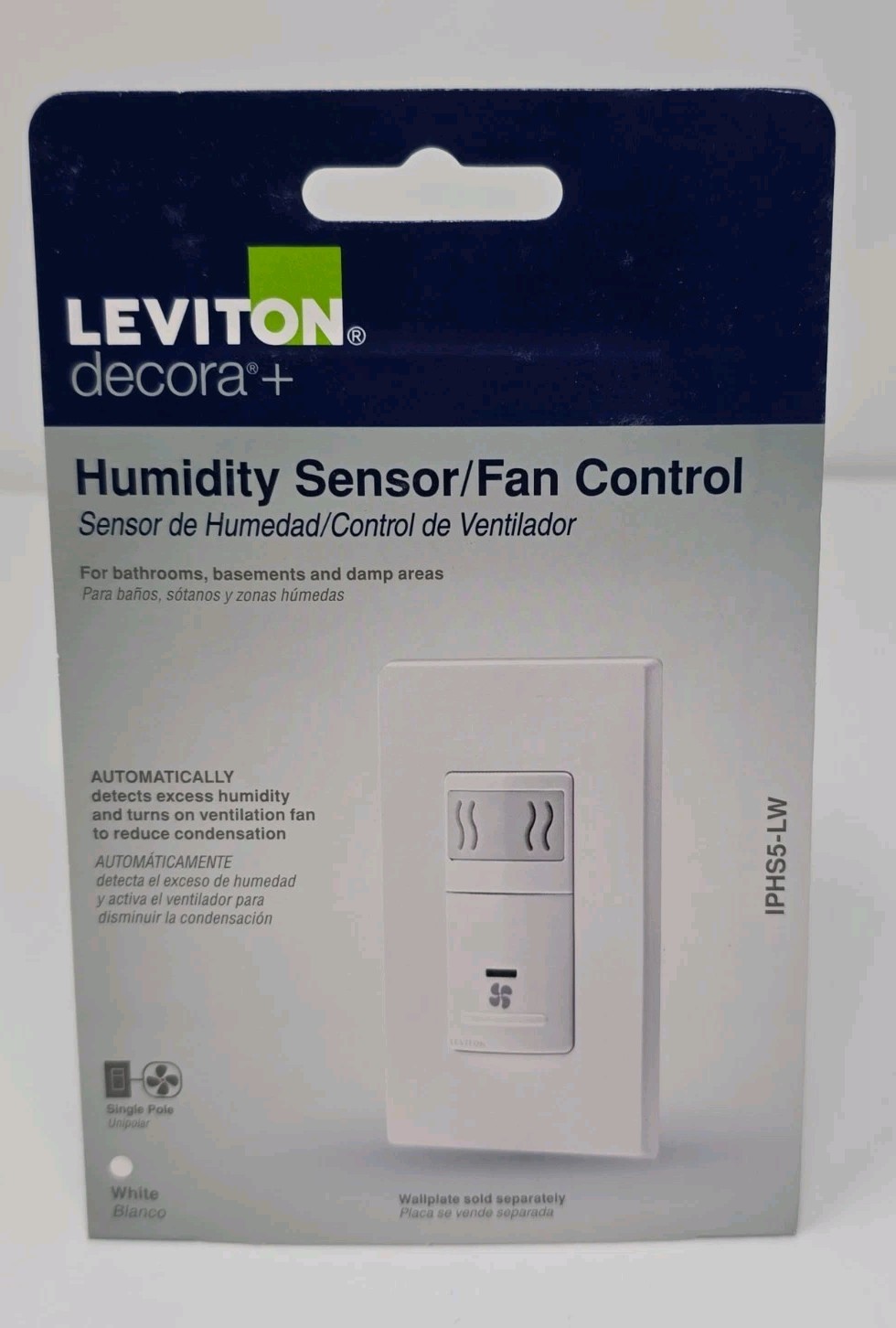 Leviton Humidity Sensor & Fan Control  White (R02-RIPHS5-LW)  NEW