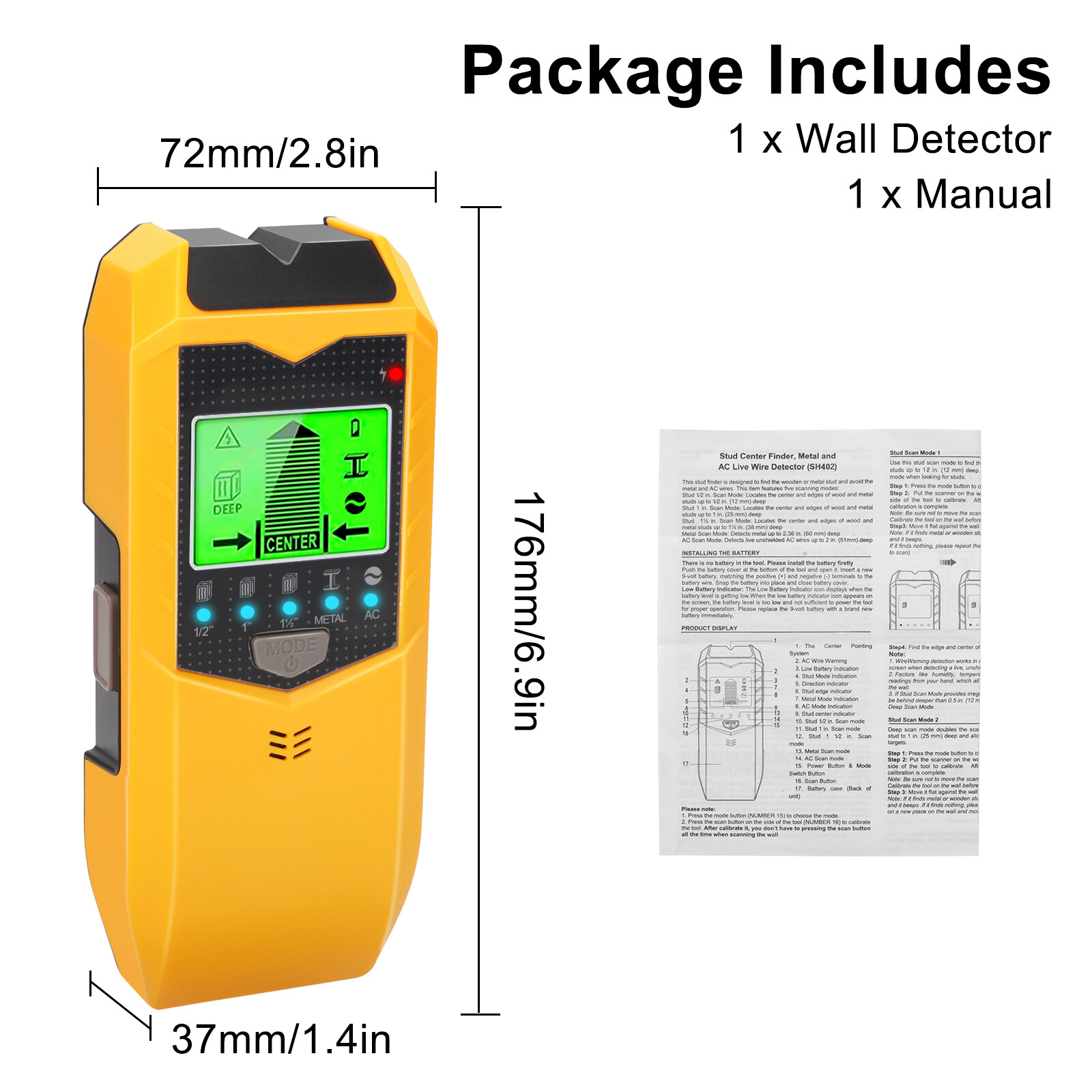 5 in 1 Electronic Stud Finder Wall Scanner Stud Sensor with Digital LCD Display