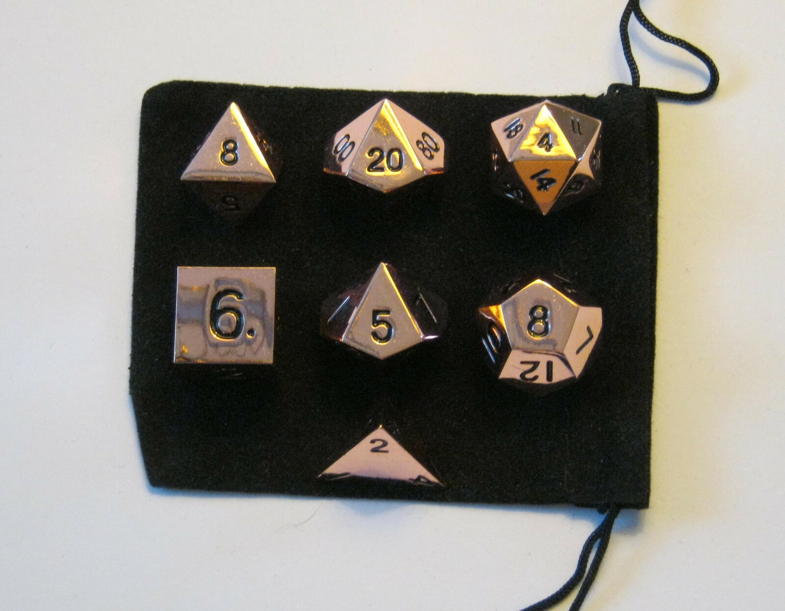 Set of 7 Copper Colored Polyhedral Metal Dice (16mm d6, RPG / dnd Dice)