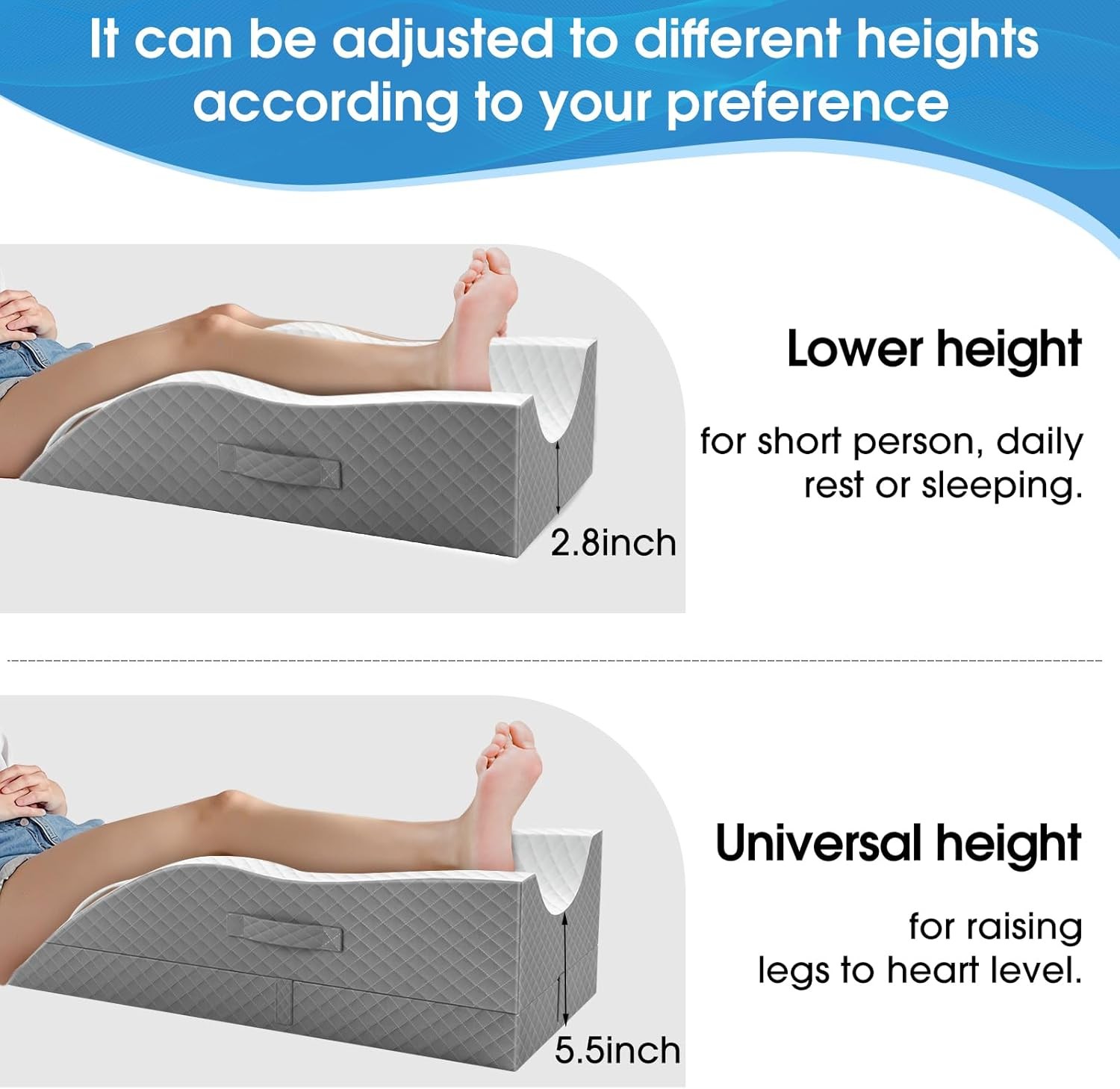 Post-surgery leg elevation pillow, memory foam adjustable leg wedge pillow,