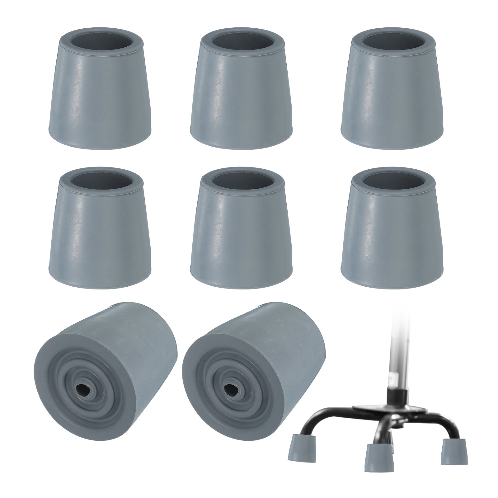 Quad Cane Tips 1 Inch, 8 Pcs Walking Cane Accessories, Gray(Style 1)