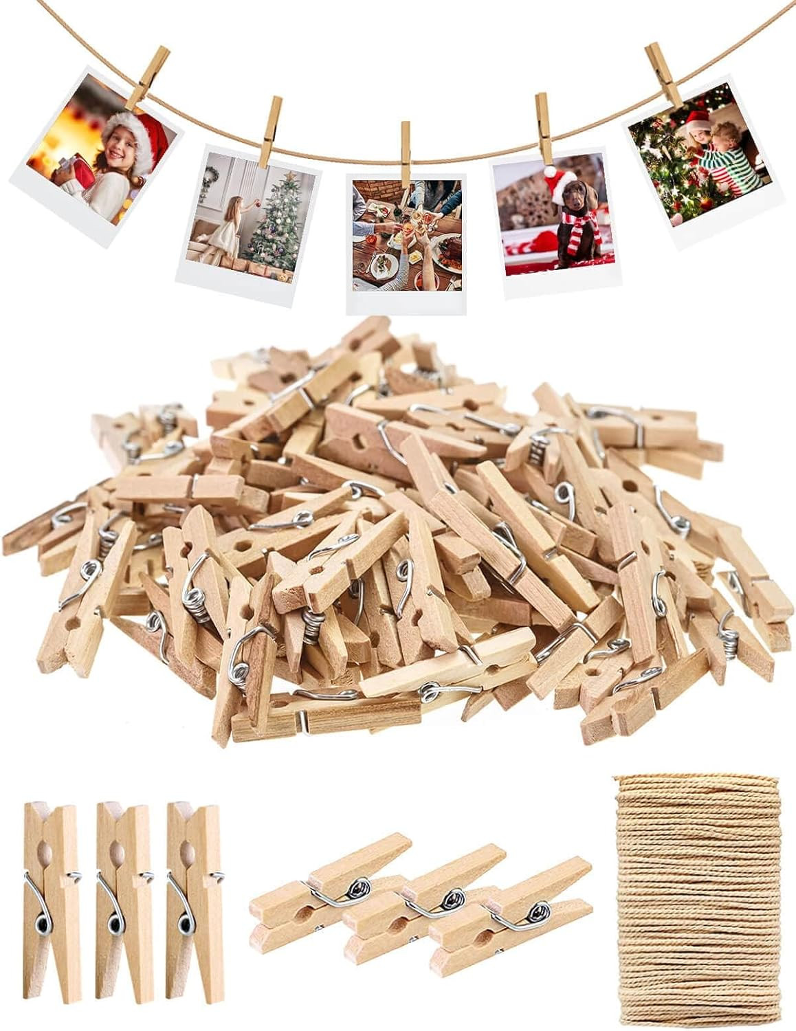 Sturdy Mini Clothes Pins for Photo, 150 Pcs 1 Inch Natural Wooden Clothespins wi