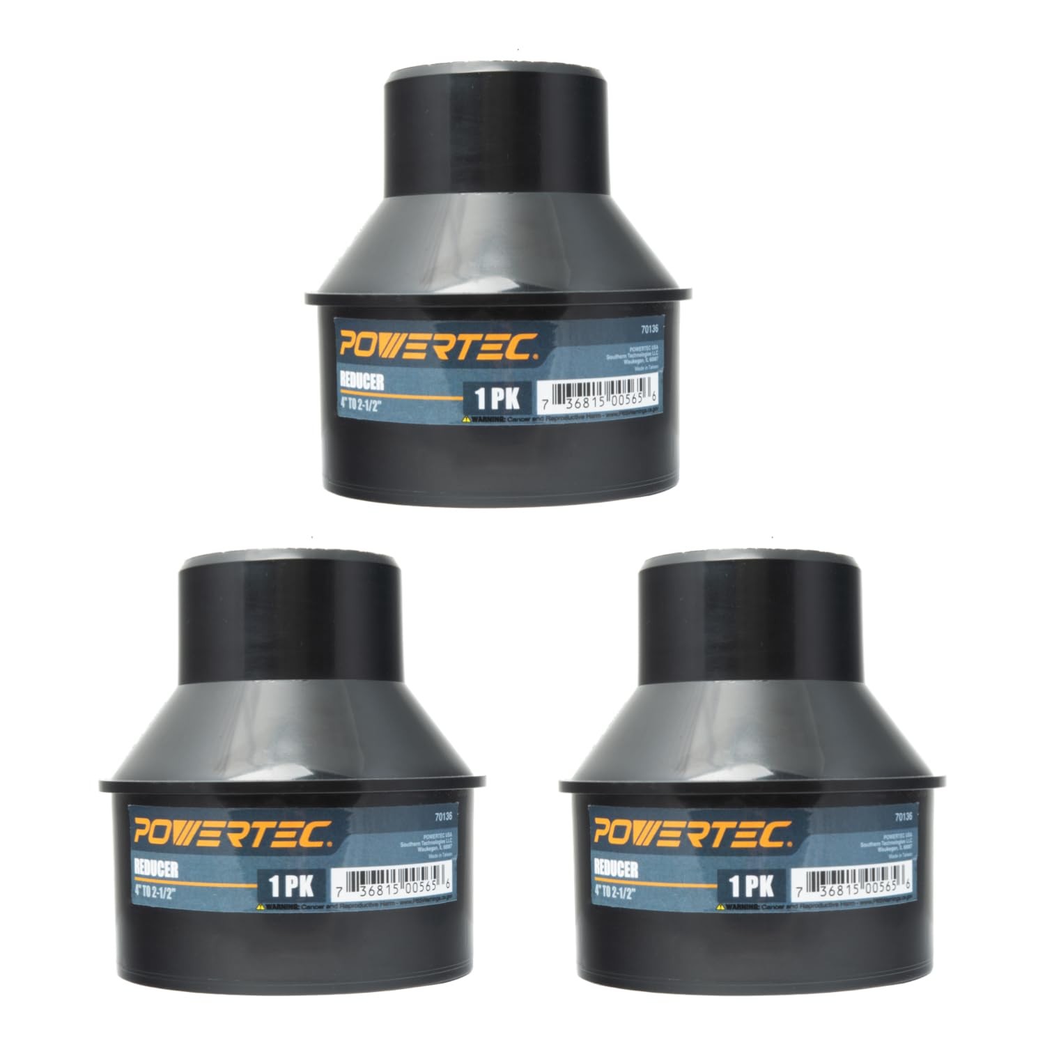 70136-P3V 4 Inch Hose to 2-1/2 Inch Hose Cone Reducer, Dust Collection Fittin...