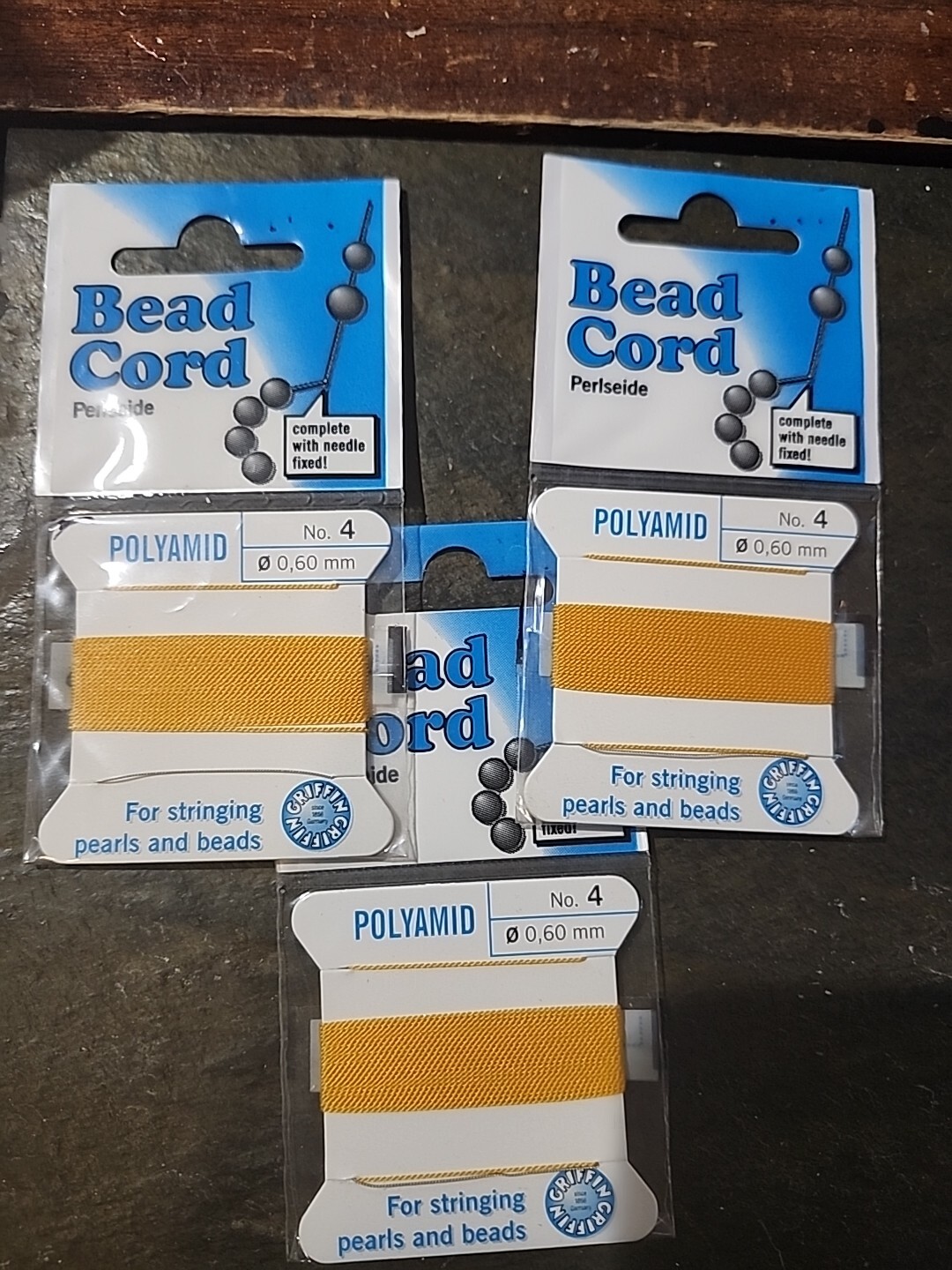 3 × POLYMID Cord Griffin Beading Stringing Mustard Yellow #4