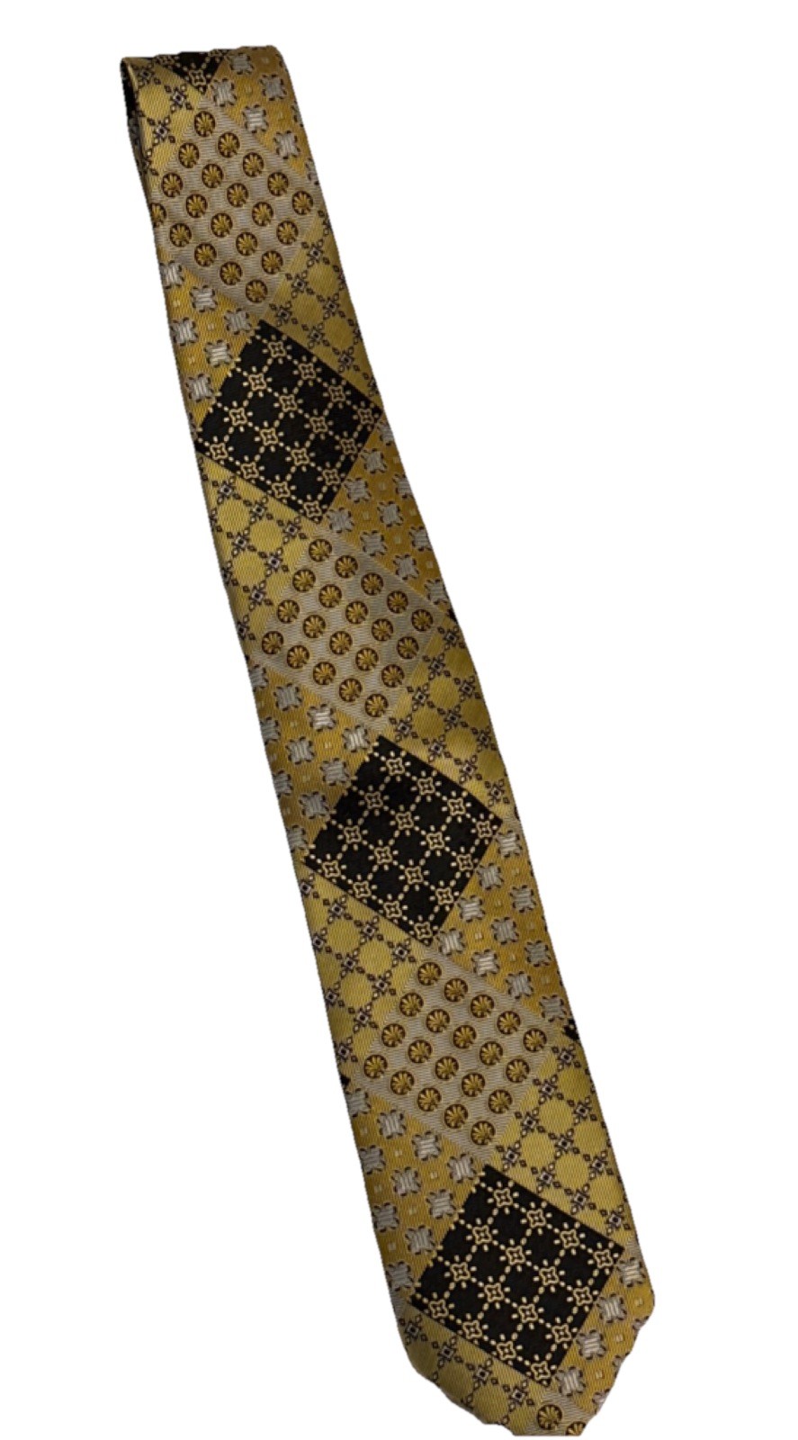 Bruno Conte Men's Patterned Accessory Set Tie Socks Handkerchief Gold & Black