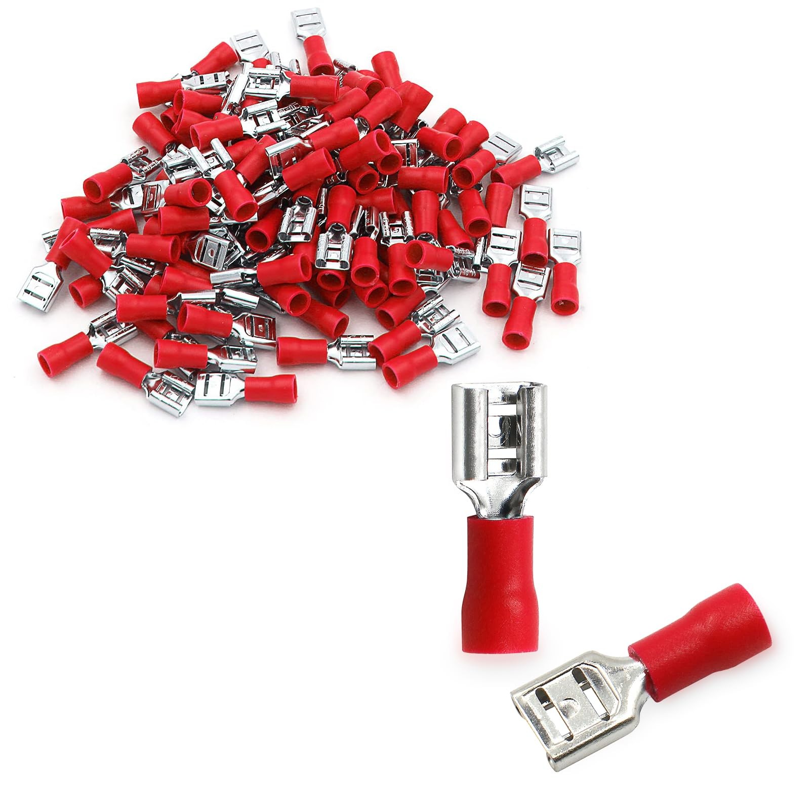 Baomain 1/4" Female Quick Disconnect Spade Terminals,Insulated Crimp Red