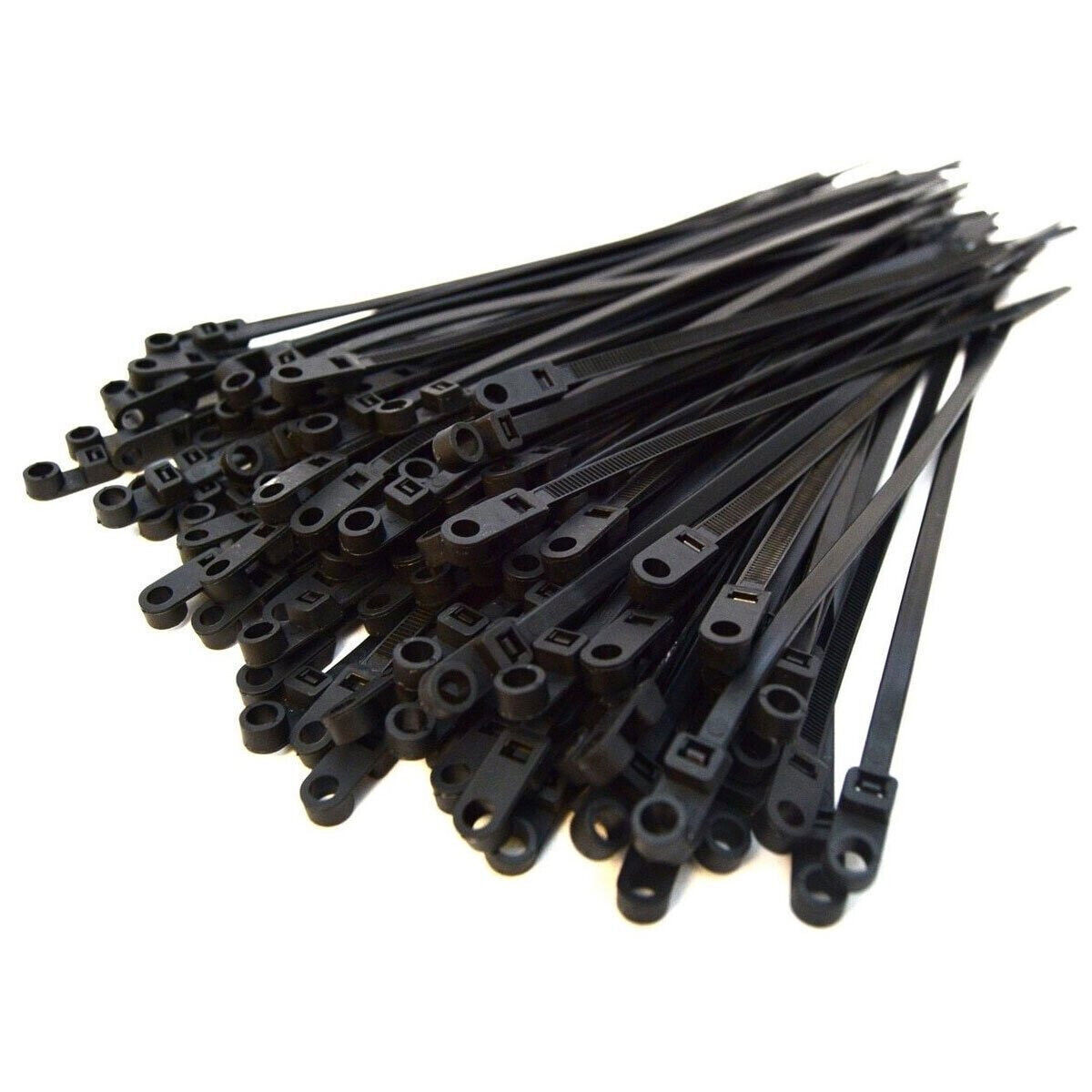500 PACK 8" INCH BLACK ZIP TIES w/ MOUNTING SCREW NAIL HOLE NYLON CABLE TY WRAP