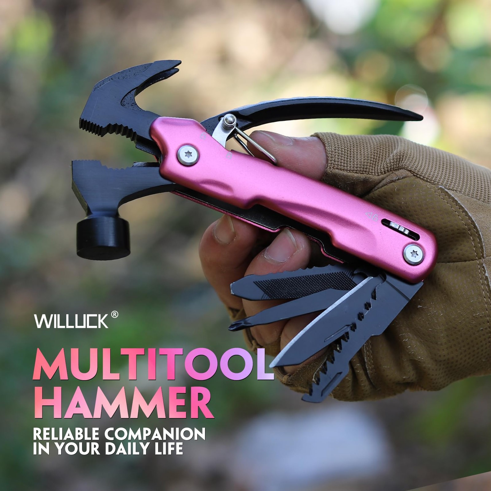Pink Multitool Hammer Camping Essentials Gear - Stocking Stuffers for