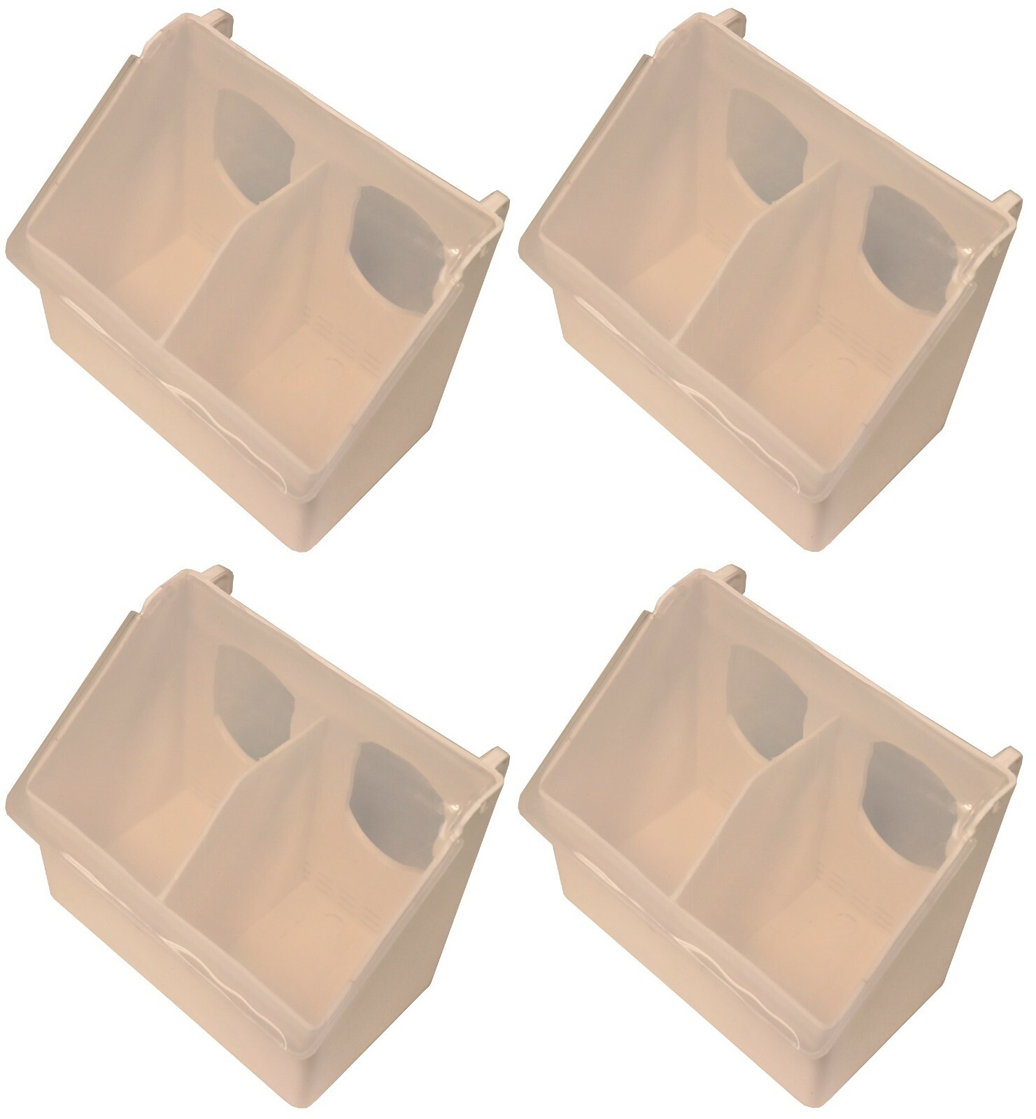 4 PACK OF 2 HOLE PLASTIC QUAIL PIGEON DOVE BIRD OUTSIDE OF CAGE MOUNT FEEDERS