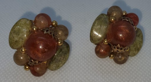 Vintage Bead Rock Stone Clip-On Earrings Nice!