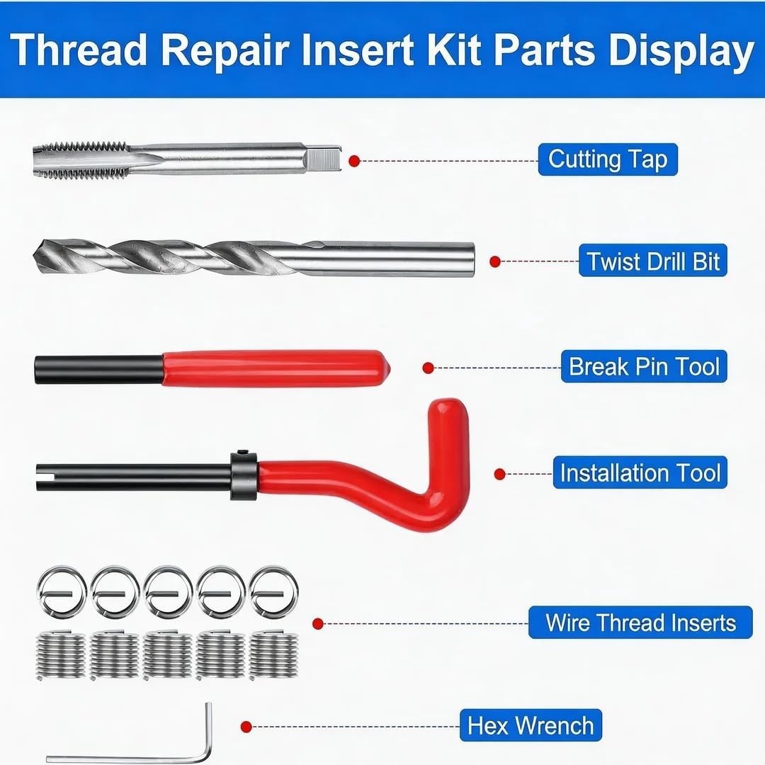 M10x1.25 Thread Repair Kit FOR Stripped Bolt Threads Helicoil Insert Tool