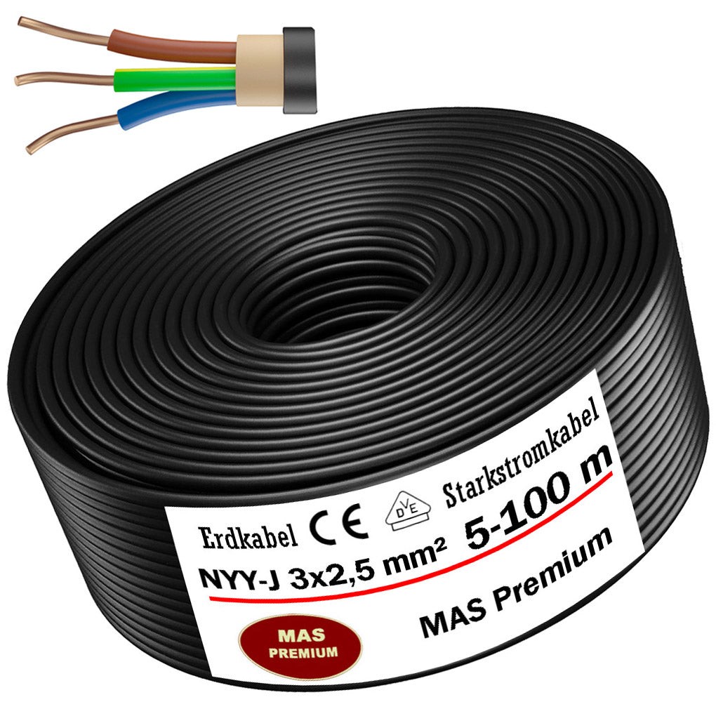 5-100 m underground cable power cable NYY-J 3 x 2.5 mm² electrical cable