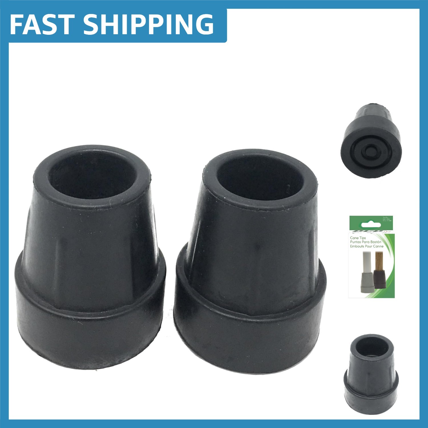Rubber Cane Tips 1 Inch Diameter, Pack of 2, Non-Marring & Durable Design