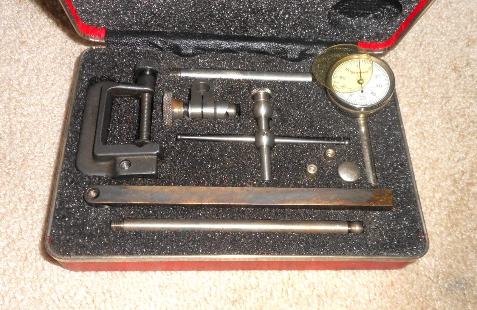 VINTAGE STARRETT NO. 196 UNIVERSAL DIAL TEST INDICATOR SET w/ BOX
