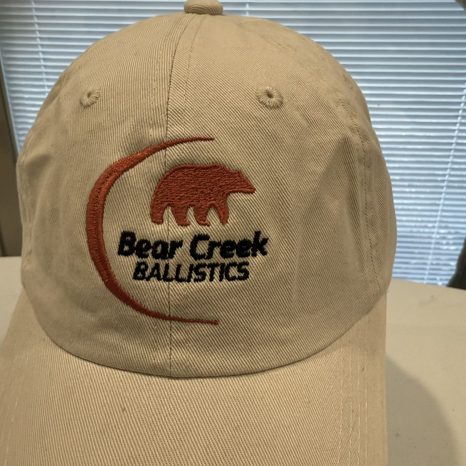 Bear Creek Ballistics in Red on Bone Colored Hat Cap Hook Loop Cotton EUC