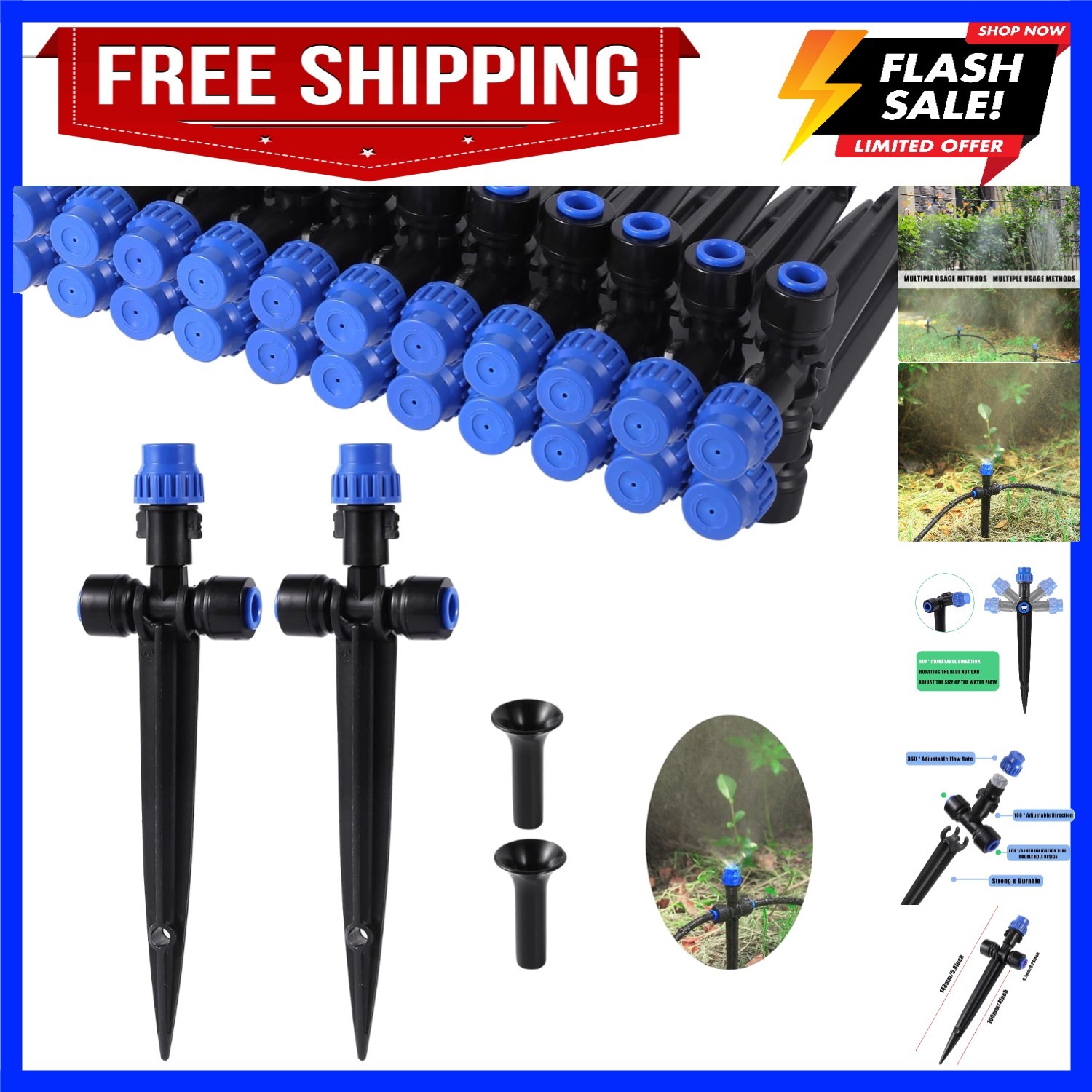 Drip Irrigation Emitters with Adjustable 360 Degree Water Flow Drippers Atomi...