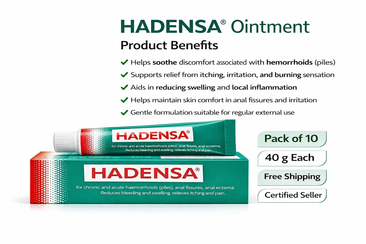 Hadensa Herbal Ointment 40g x10 External Skin Comfort Care free shipping