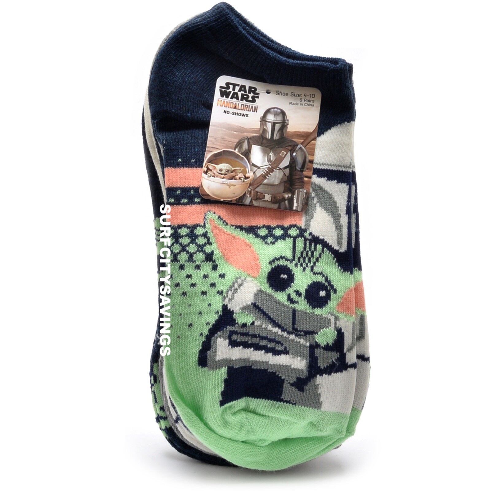 Star Wars Mandalorian Ladies Socks No Show 6 Pairs Size 4-10 Baby Yoda Grogu