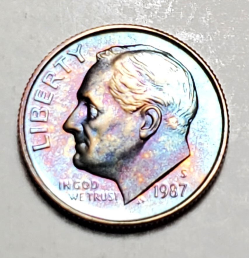TONED 1987 S ROOSEVELT DIME PROOF UNC #C4325