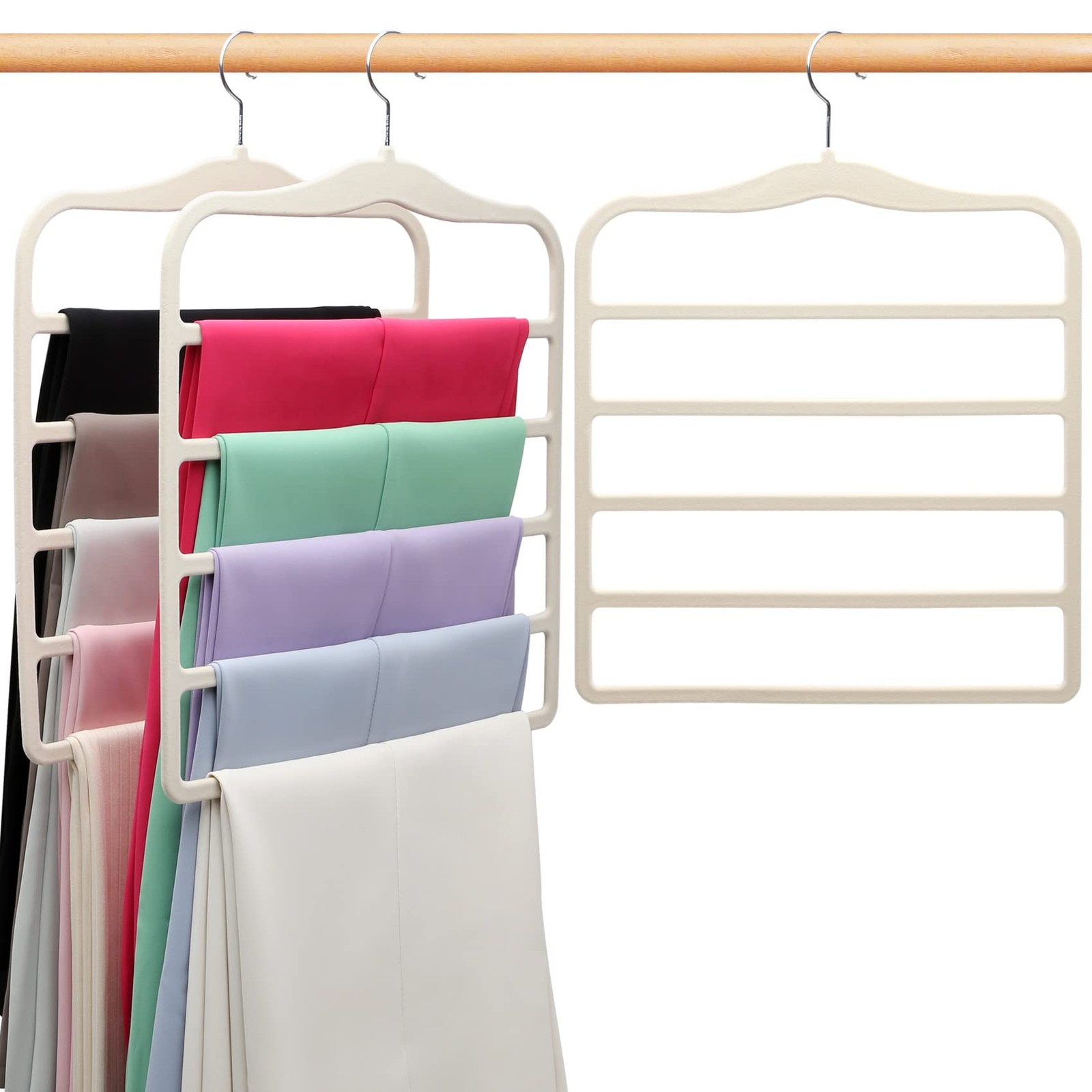 3 PCS Velvet Pants Hangers Space Saving Non Slip 5 Tier Closet Organizer