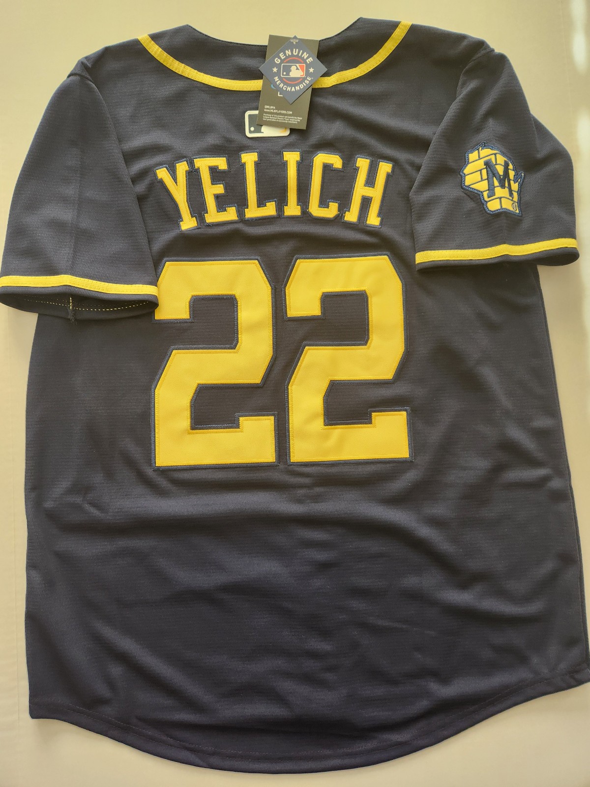NWT adult customized jersey Brewers @22 christian yelich size S-2XL navy blue