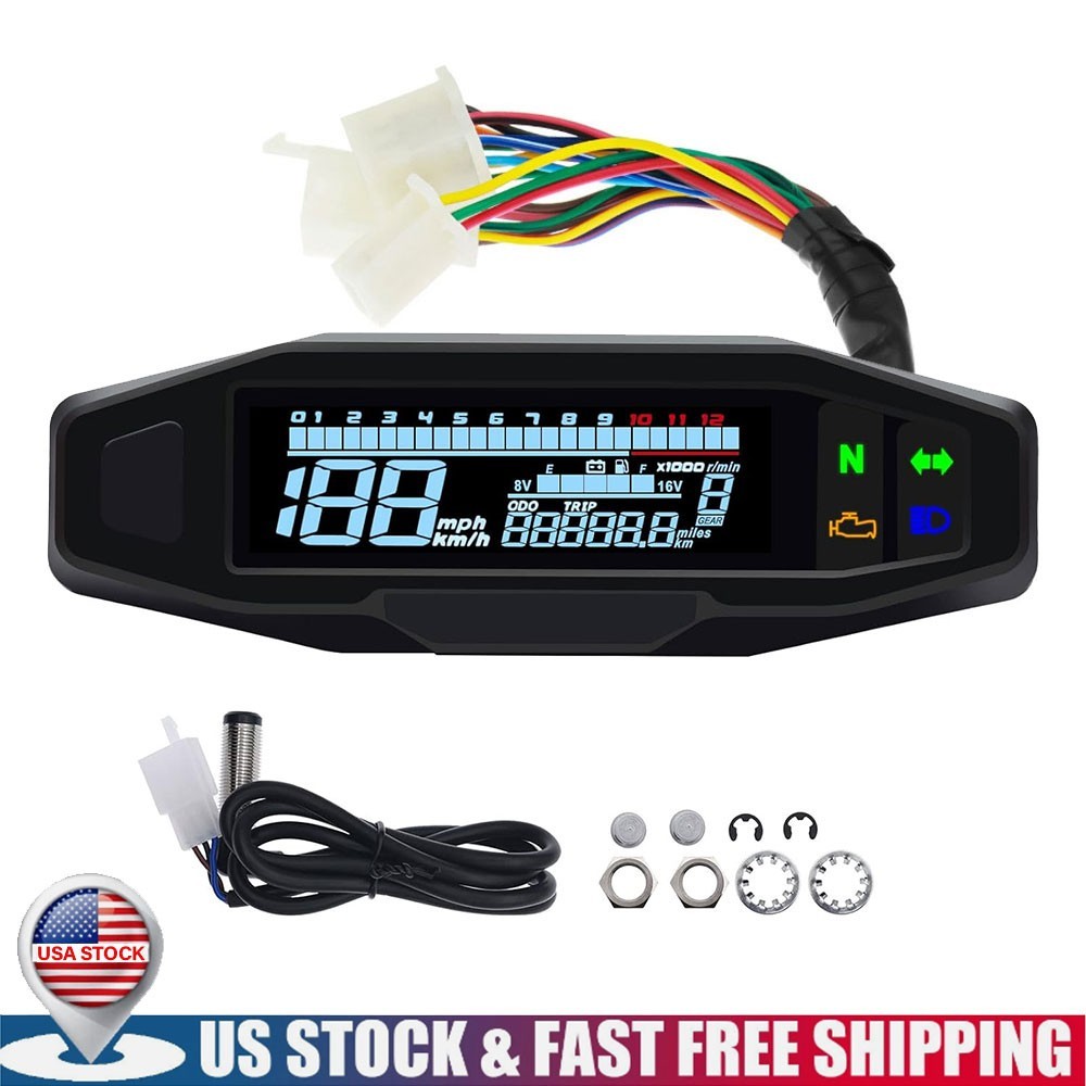 Motorcycle Gauge LCD/Digital Speedometer Odometer Tachometer With Sensor