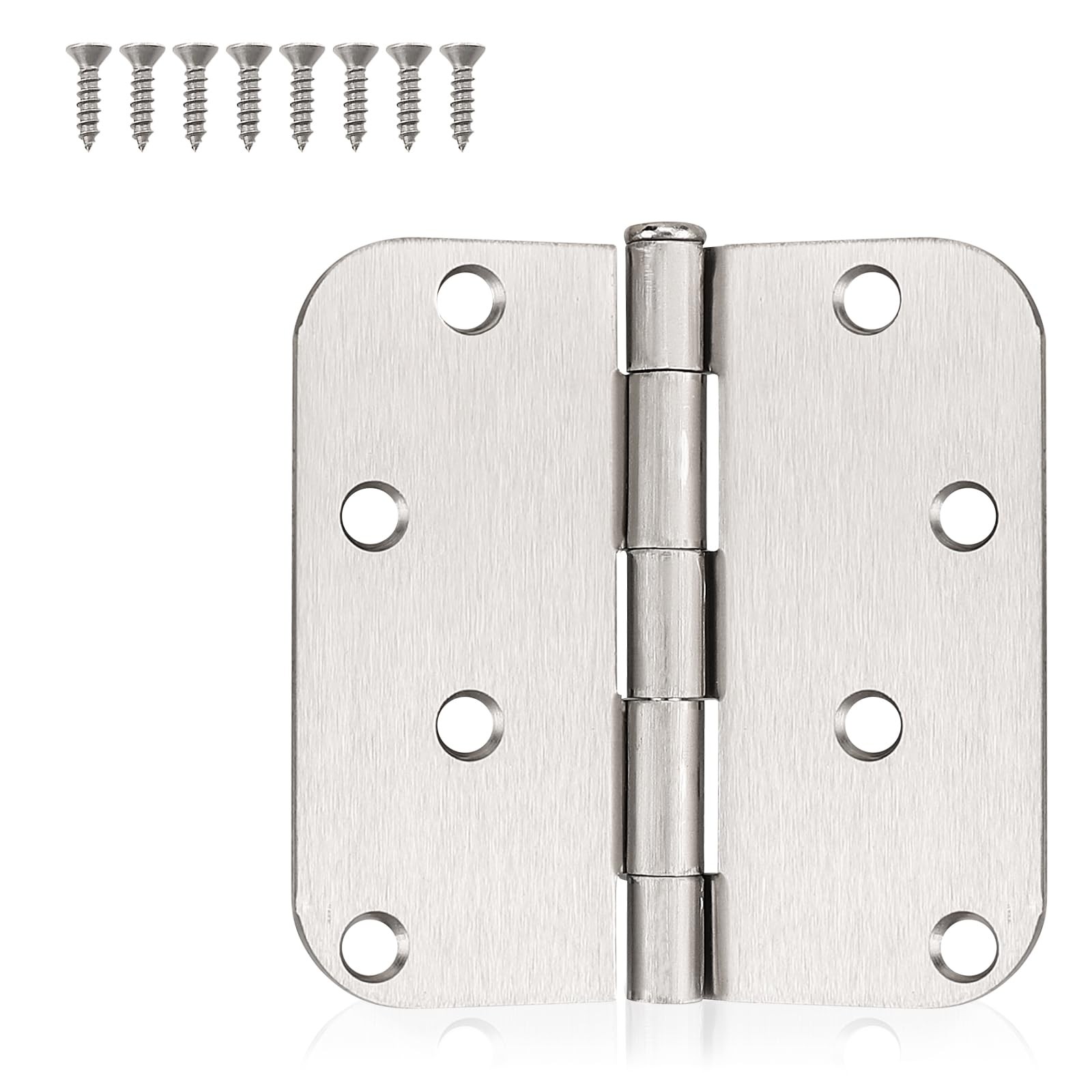 3 PCS 4x4 Inch Satin Nickel Rounded Door Hinges With 5/8 Inch Corners Mount