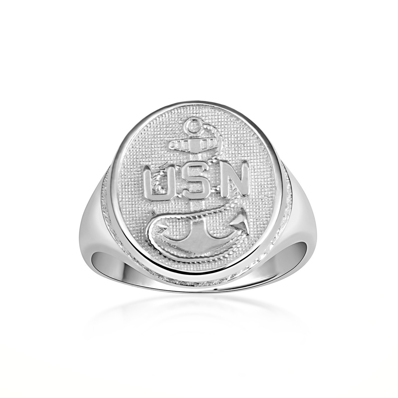 Silver US Navy Anchor Officially Licensed Chief Petty Officer Signet Oval Ring