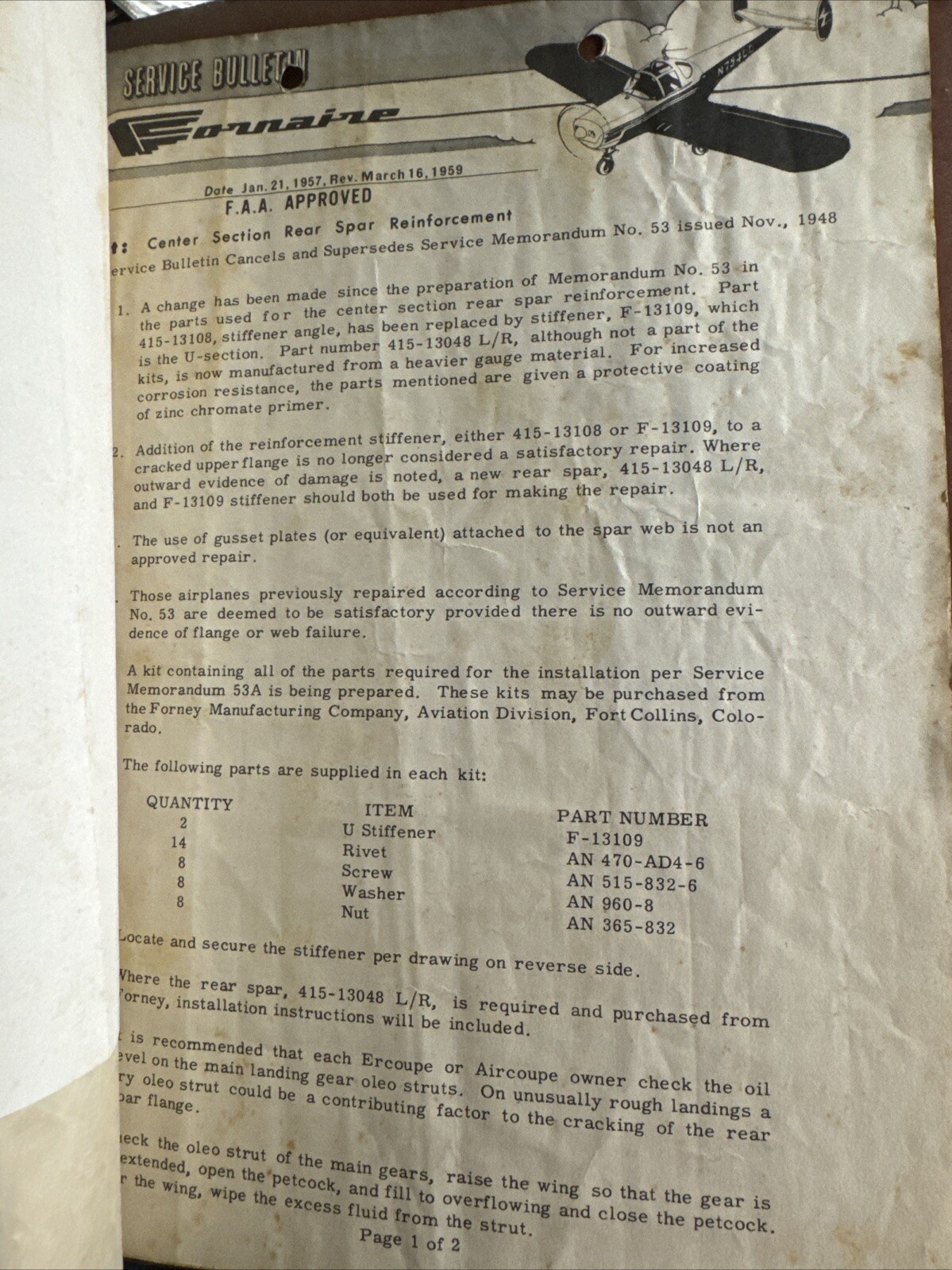 Beechcraft Service Letter 1959 Beechcraft Collection
