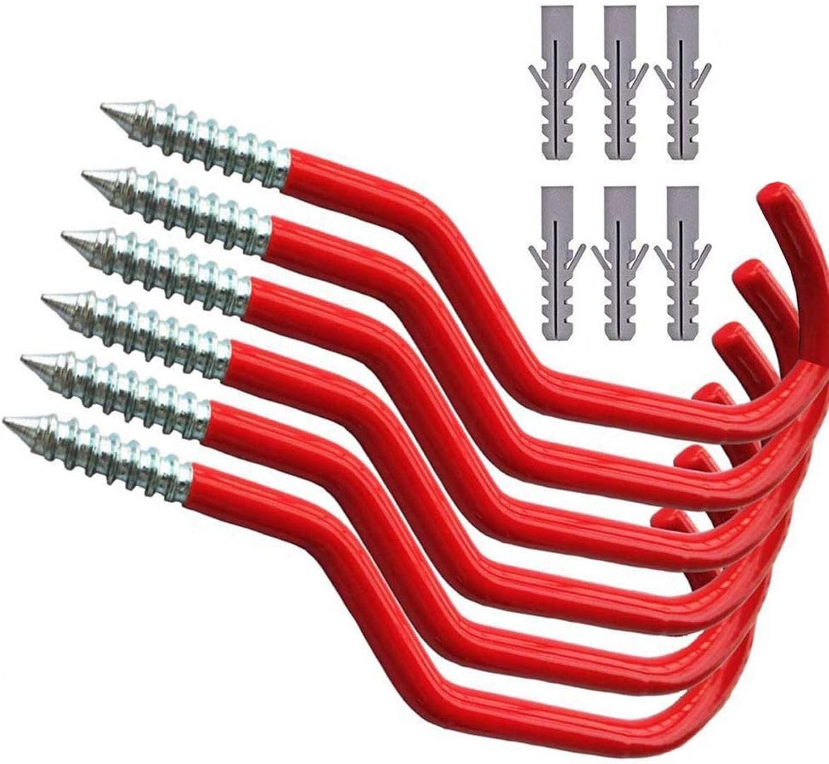 Heavy Duty Bike Storage Hooks Red Wall/Ceiling Mount Pack of 6