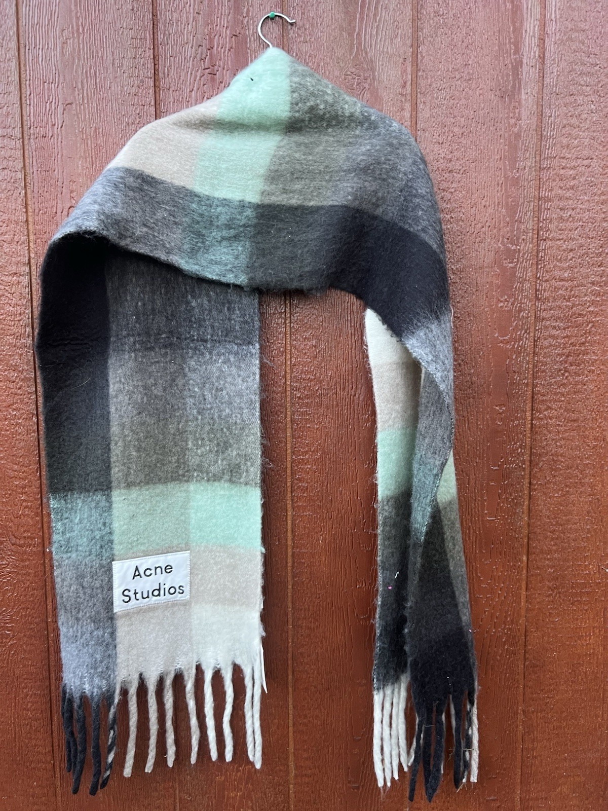 NWT Acne Studios Mohair Checked Scarf Oversized Fringe Logo Luxury Unisex