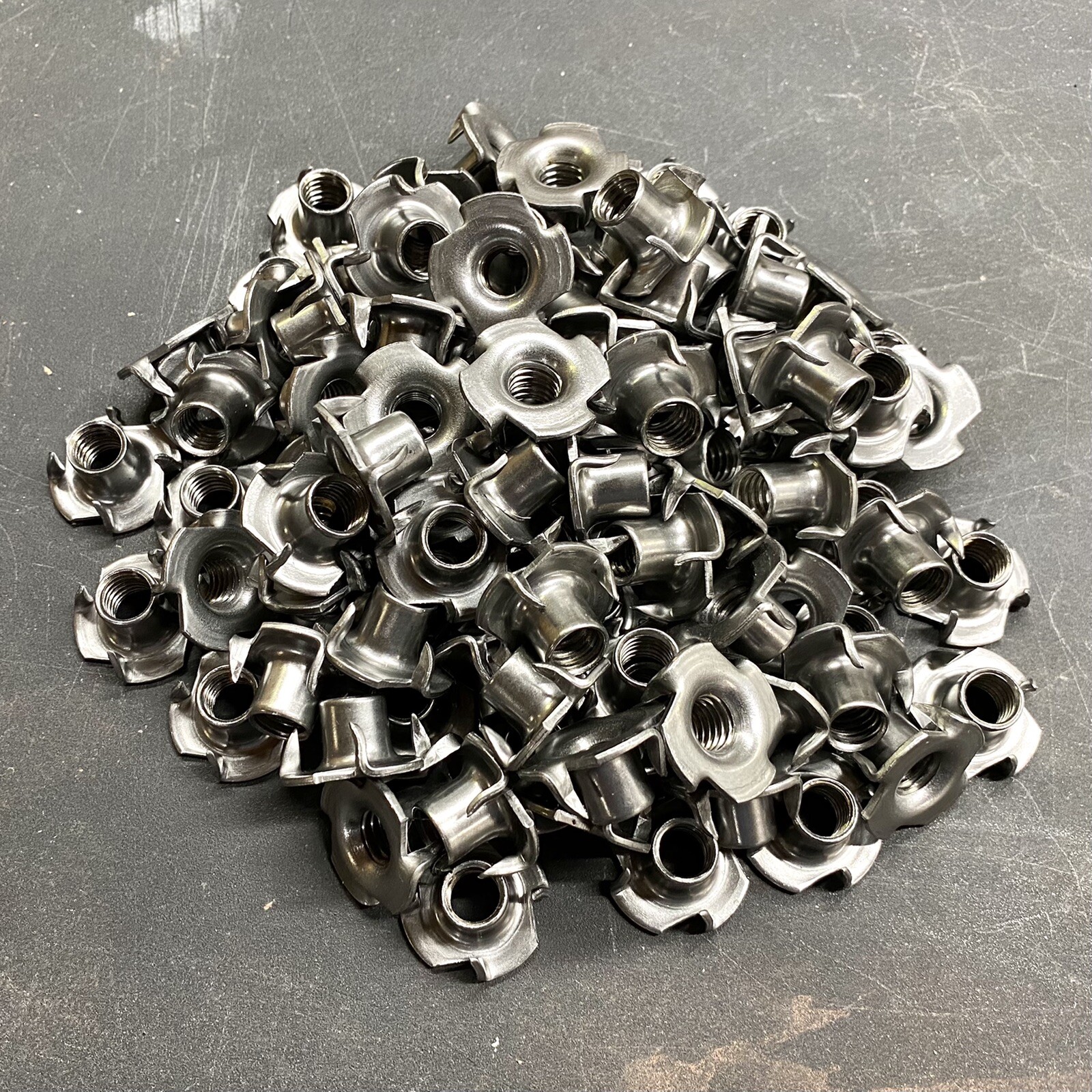 Quan 100 T-nuts, 3/8”-16tpi, 7/16" long barrel, 4 prong Threaded Insert (tee)