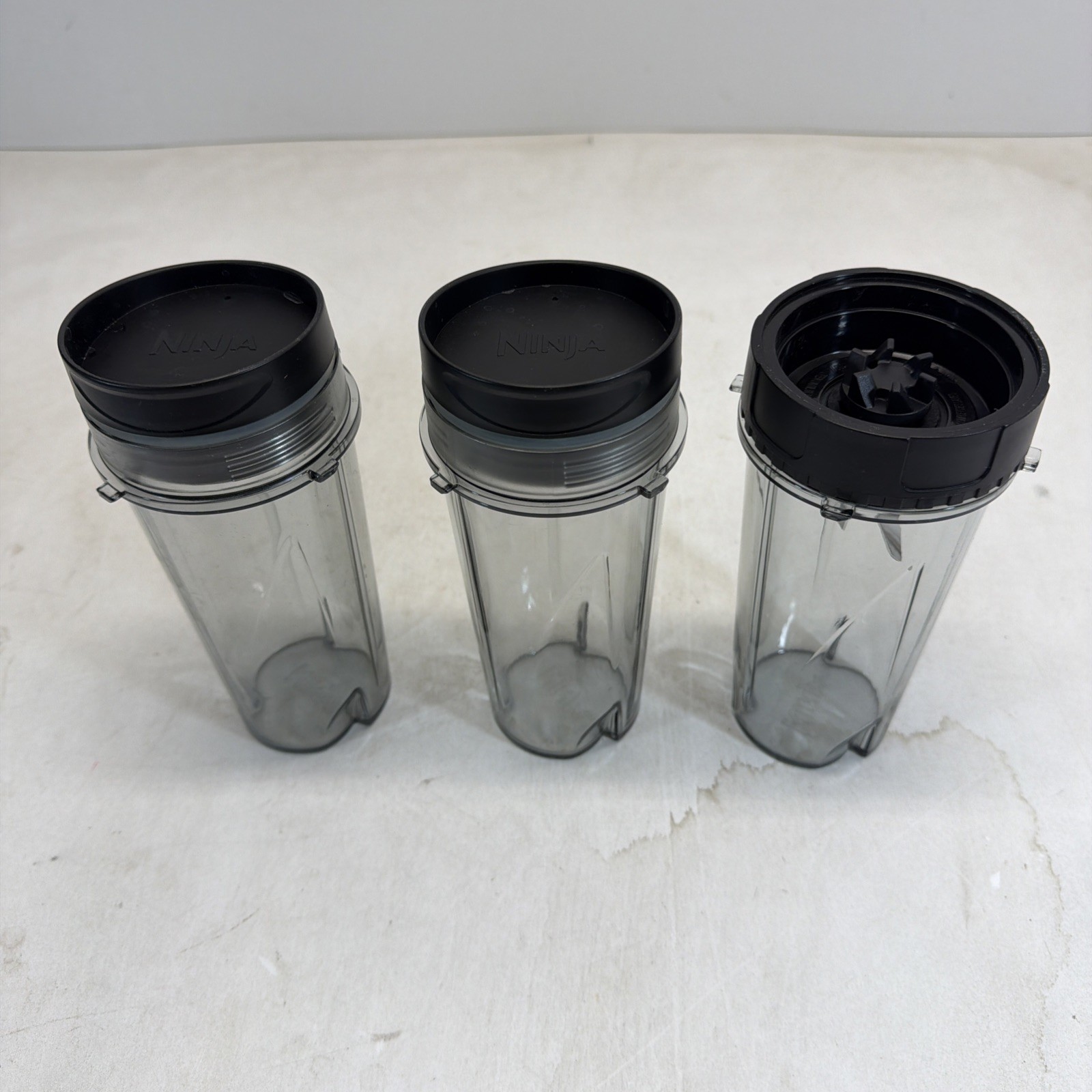 Lot of 3 Ninja 24oz Tall Blender Cups w/ Sip Lids – Replacement Accessory Set