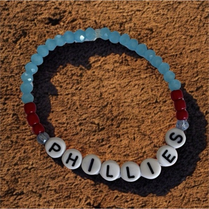 Bubbles & Baubles Studio Handmade Beaded Bracelet Red Blue White Sports Theme