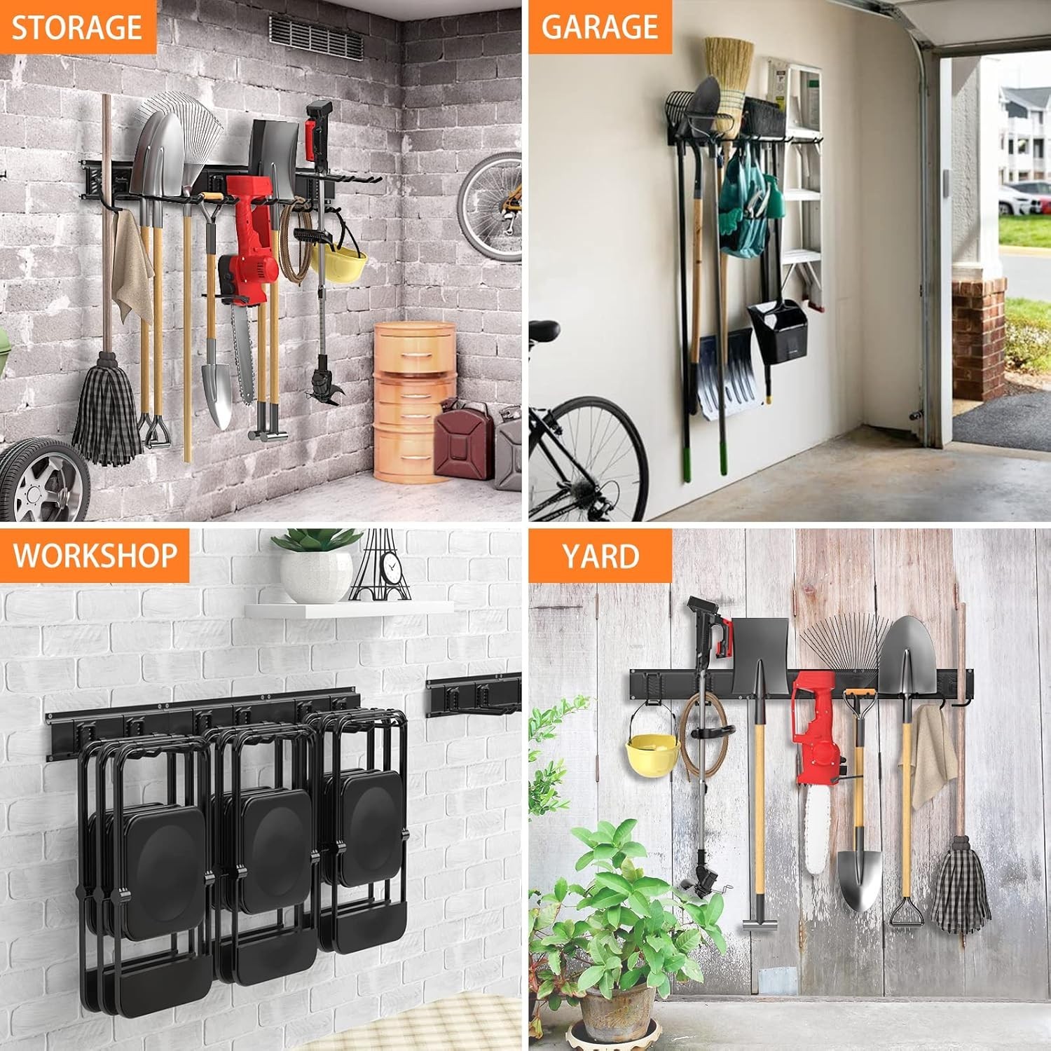 Robust Garden Tool Organizer with 8 Rubber-Coated Hooks - Easy Installation