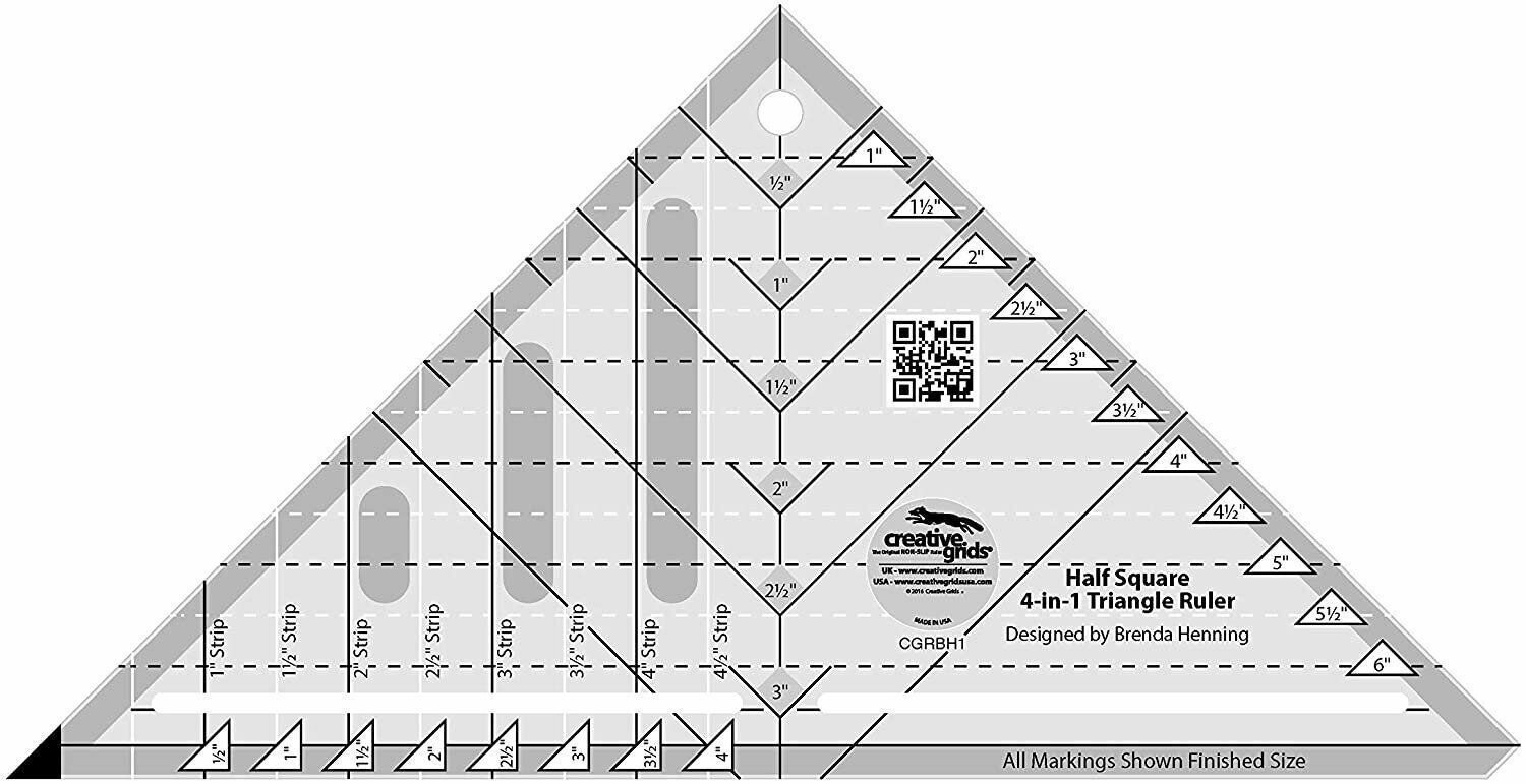 Creative Grids Half Square 4-in-1 Triangle Quilting Ruler Template CGRBH1