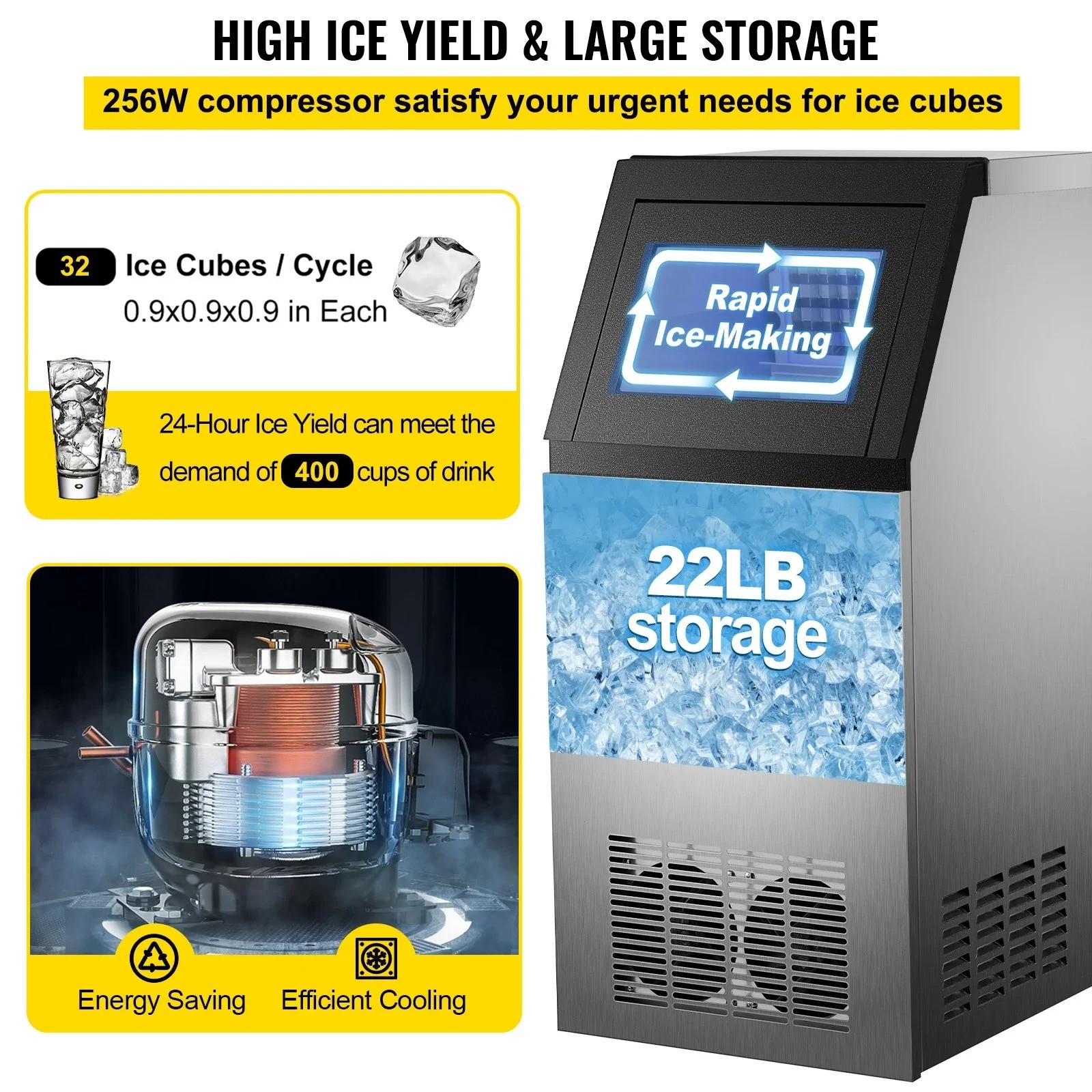 Commercial Ice Maker Ice Cube Machine Efficient Compressor Wide To Use