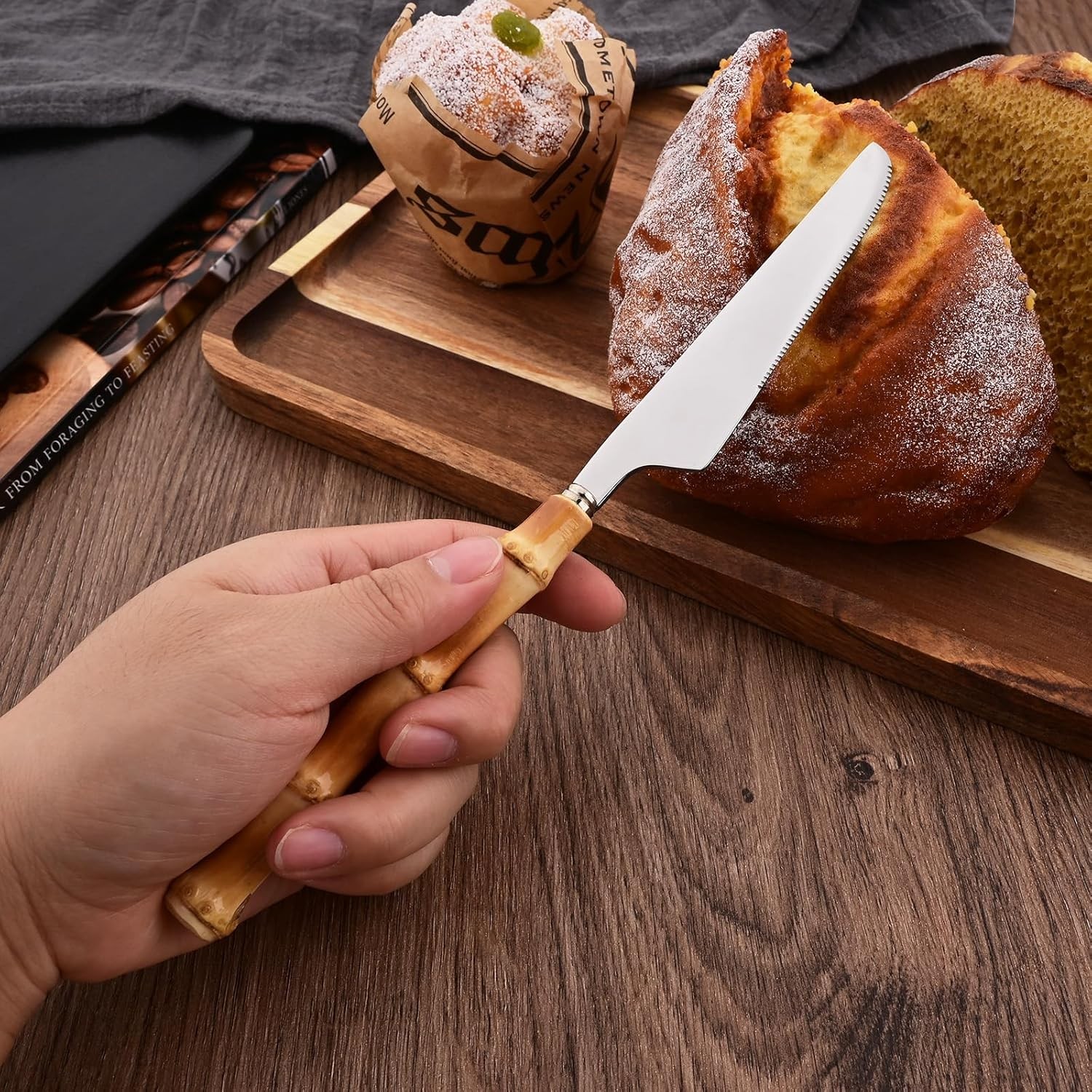40PCS Silverware Set 10 Bamboo Handle Flatware Set Stainless Steel Cutlery Set