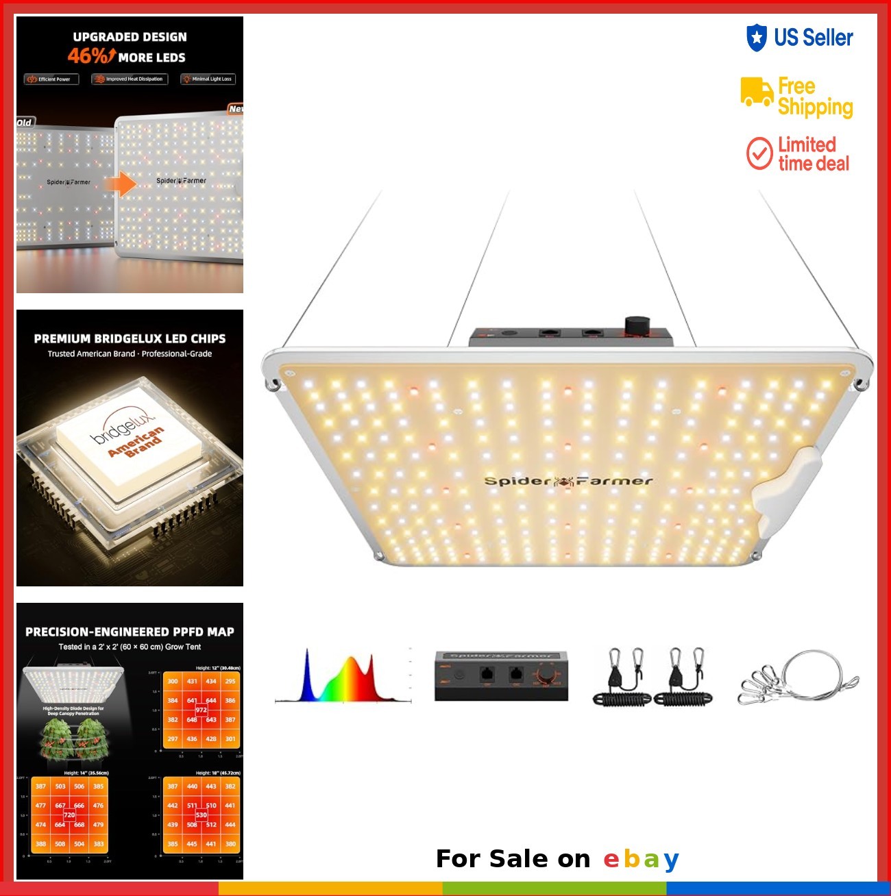LED Grow Light 100W Dimmable Full Spectrum for Indoor Plants Seed Starting
