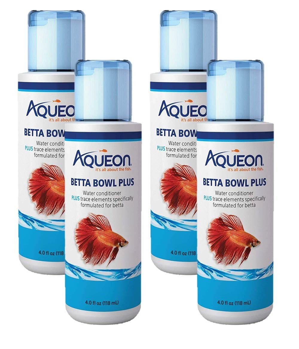 Aqueon 4 Pack of Betta Bowl Plus Water Conditioner &