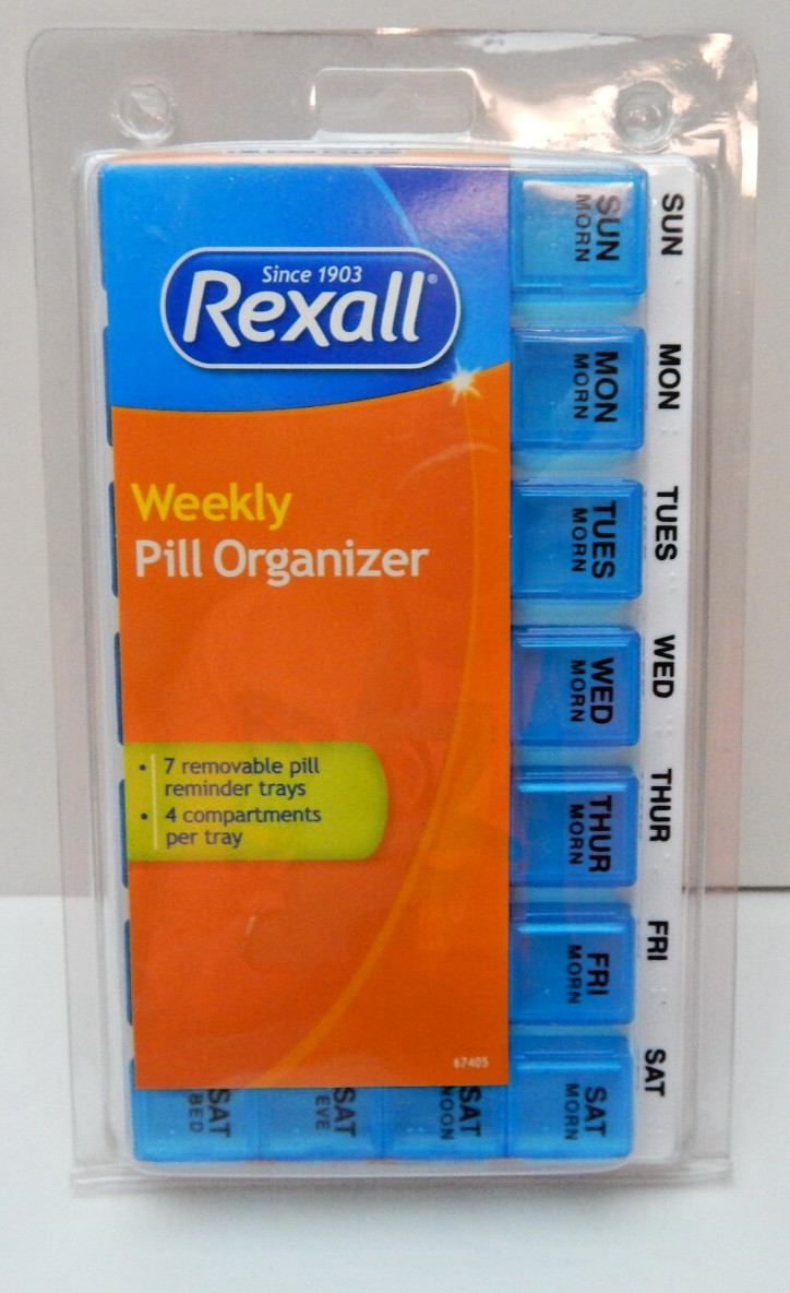 Rexall Weekly Pill Organizer 7 Days Removeable 4 Compartments per Day (W285