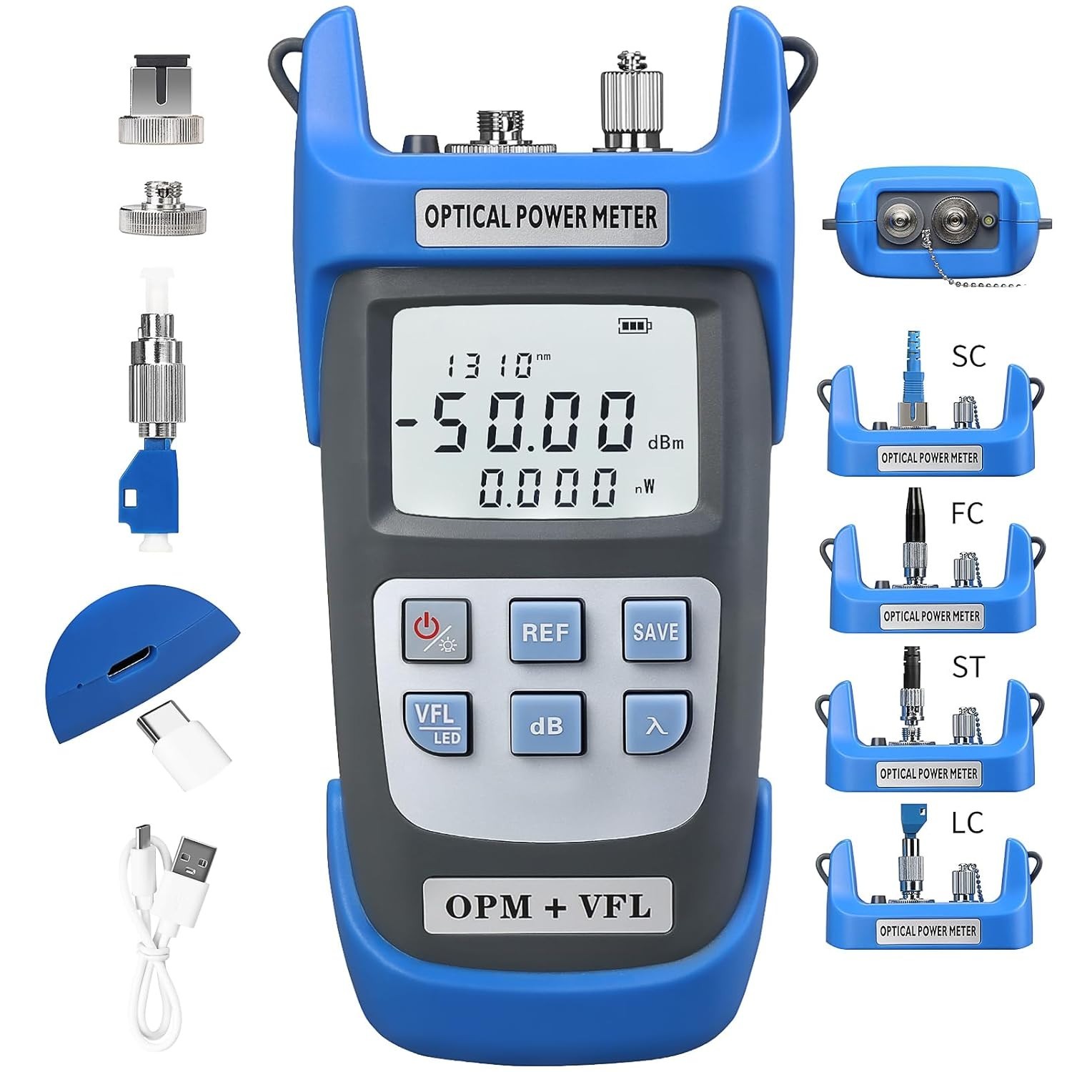 Rechargeable Optical Power Meter A-C510B(-70~+10dBm)  Fiber Optic Tester-3456