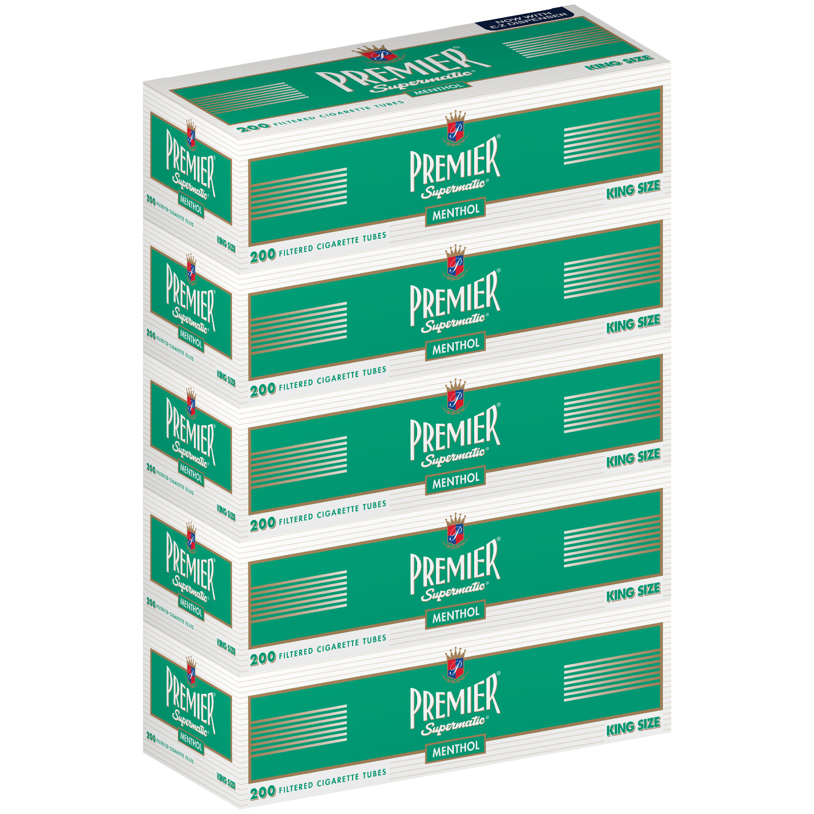 Premier Menthol Cigarette Filter Tubes - King Size (5 Boxes, 200 Each)