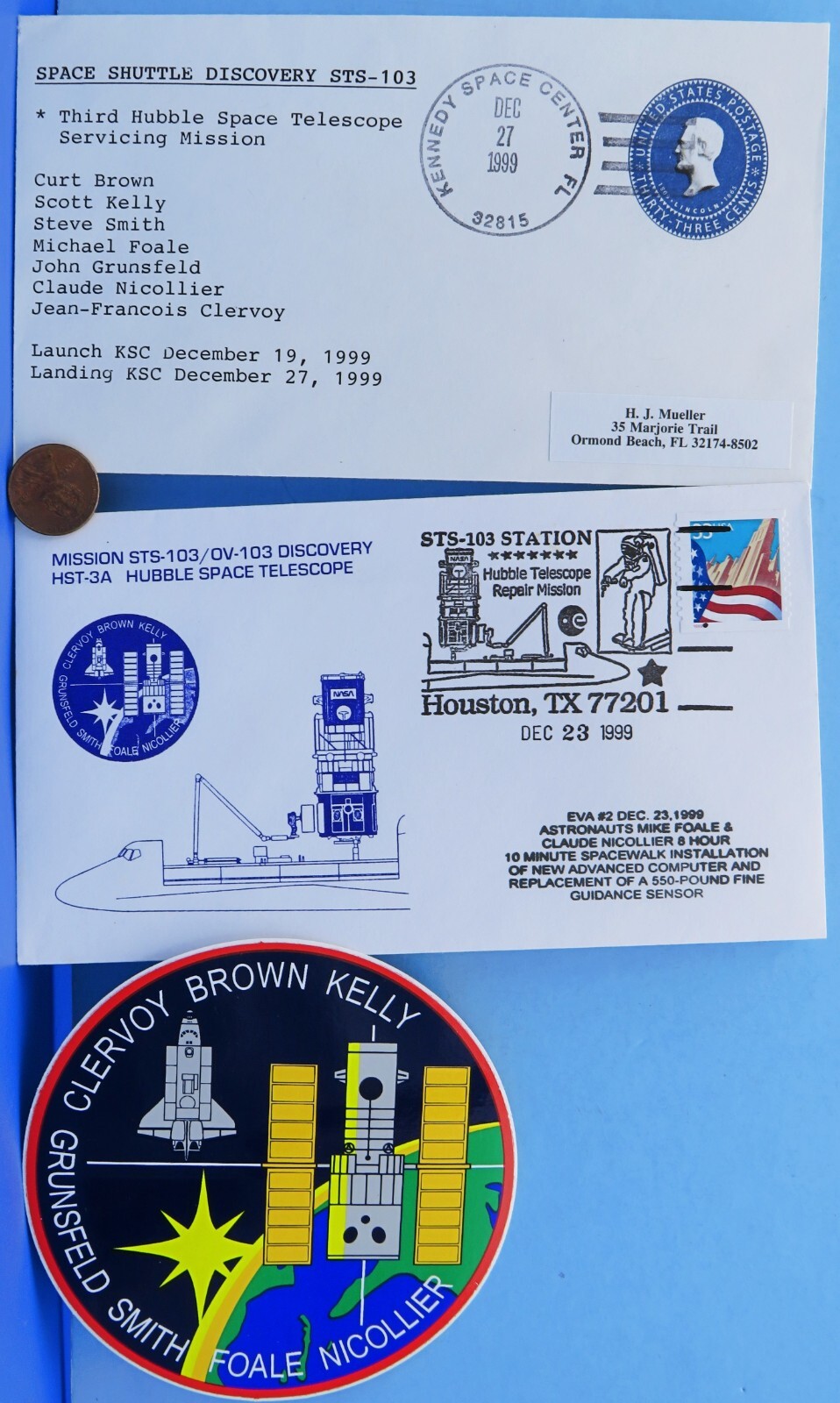 STS-103 Space Shuttle DISCOVERY Trio vtg EVA Landing Postal Envelope Sticker 2