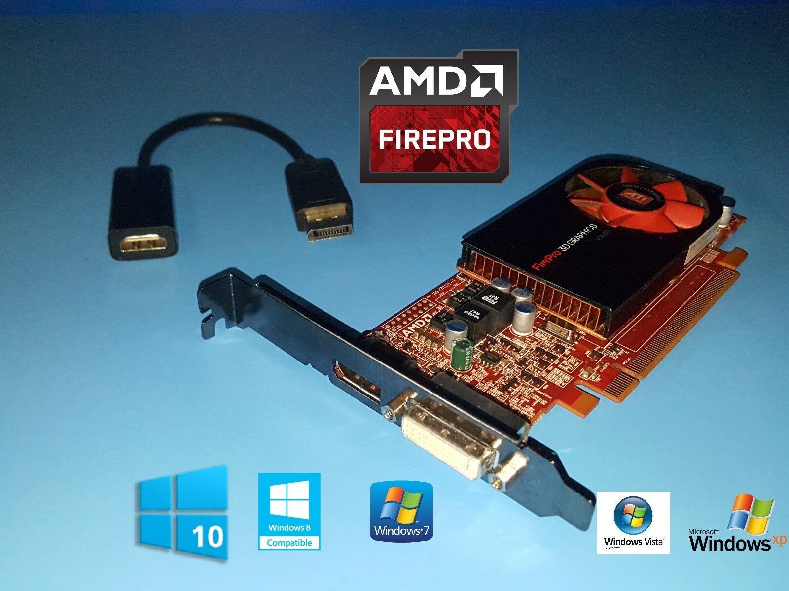 Acer Aspire T3-780 T3-715 T3-710 T3-605 AMD DVI DP Video Card w/ HDMI Adapter