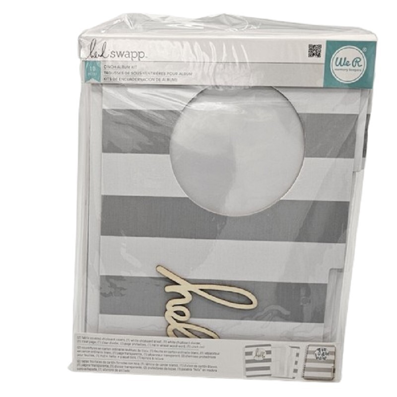 Heidi Swapp 10 piece Cinch Album Grey Striped Fabric Craft Design File Kit