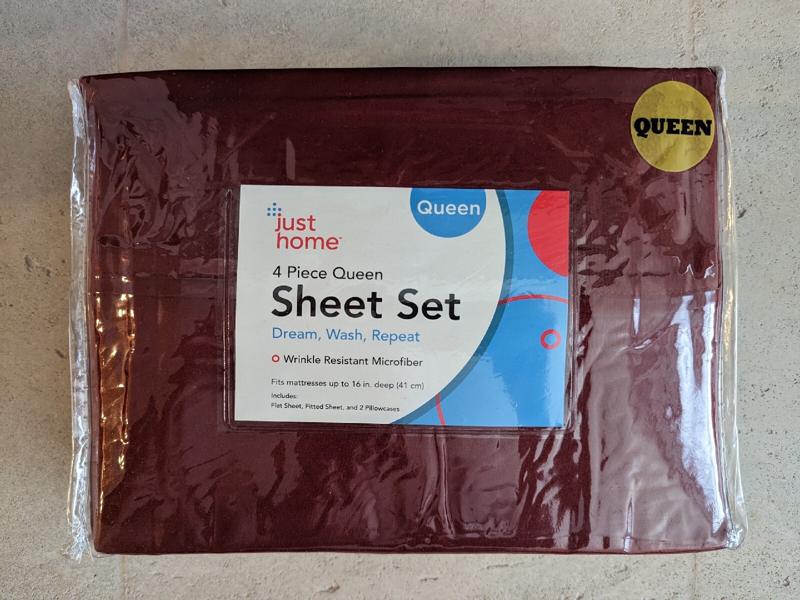 Just Home | 4 Piece King - Queen Burgundy Sheet Set |  100% Polyester Microfiber
